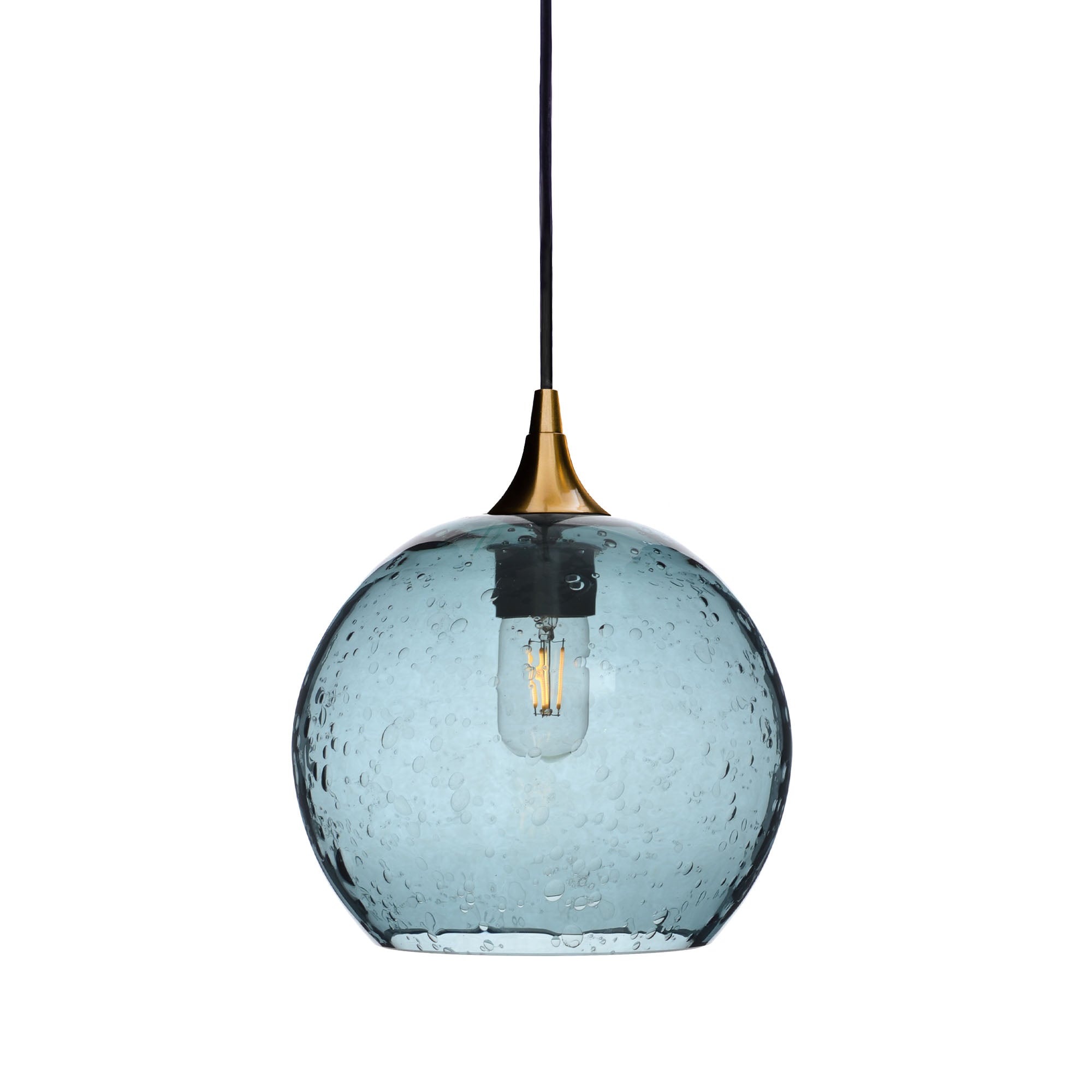 768 Single Pendant Light-Bicycle Glass Co-Polished Brass - 4ft Cord-Lunar-Slate Gray-Bicycle Glass Co