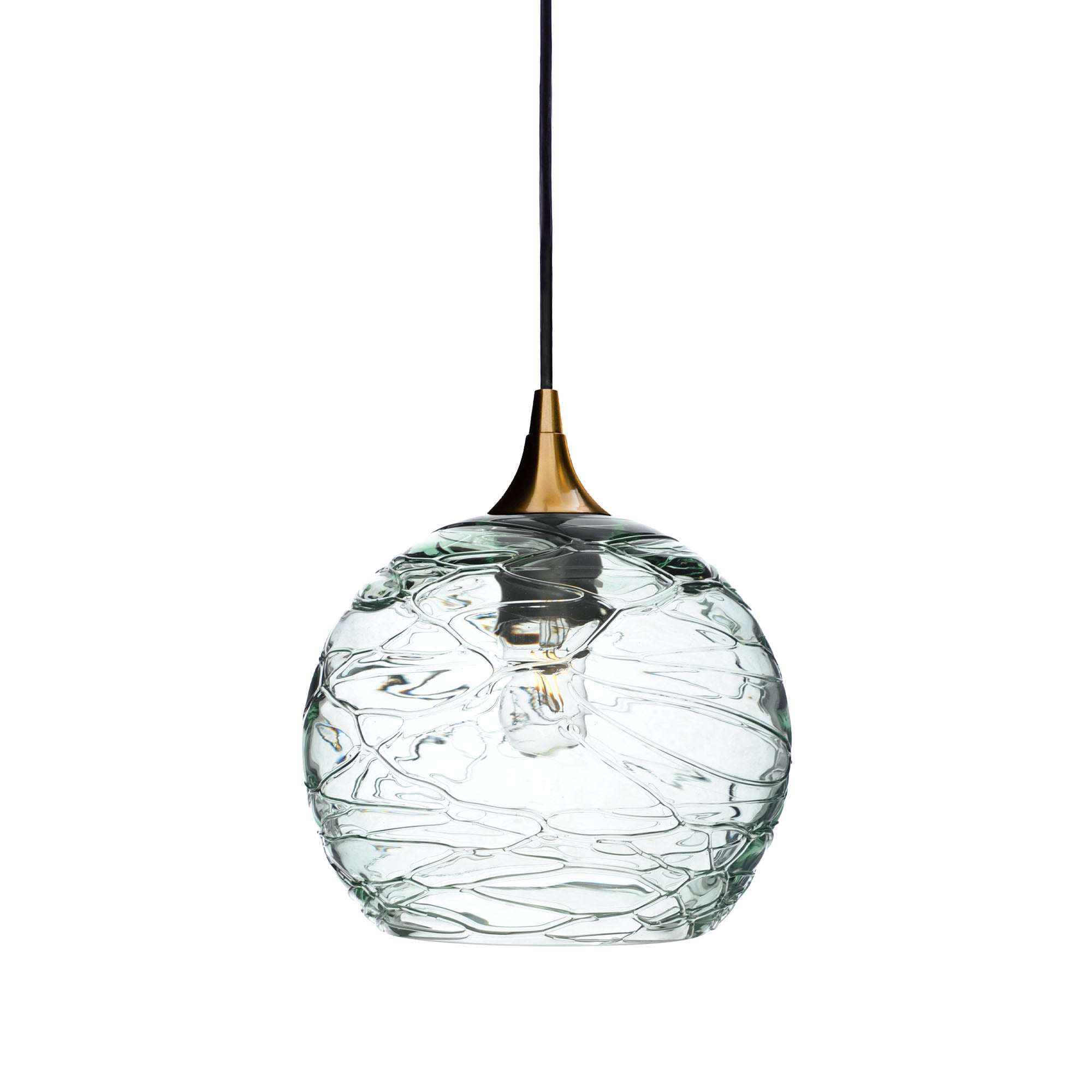 768 Single Pendant Light-Bicycle Glass Co-Polished Brass - 4ft Cord-Spun-Eco Clear-Bicycle Glass Co