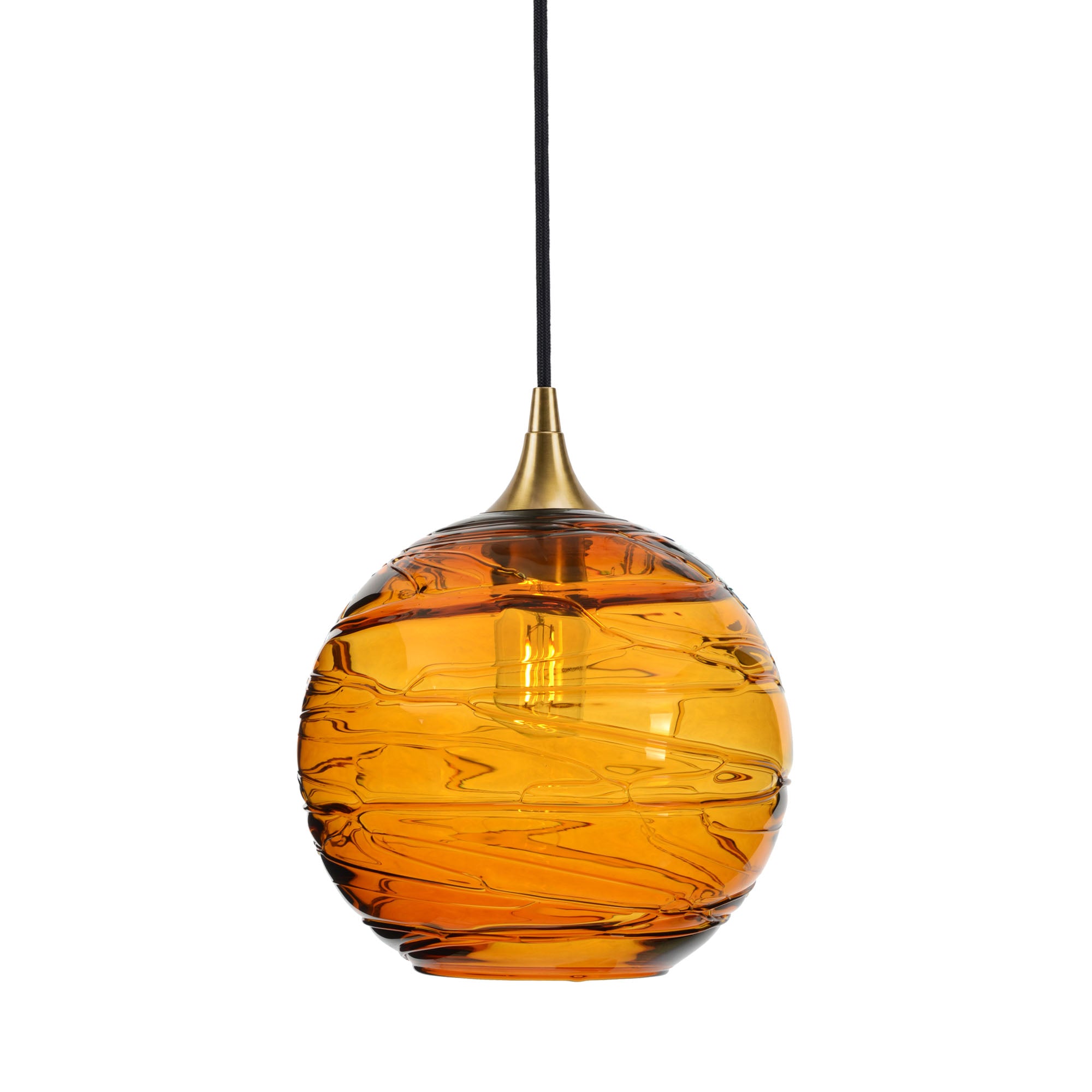 768 Single Pendant Light-Bicycle Glass Co-Polished Brass - 4ft Cord-Spun-Golden Amber-Bicycle Glass Co