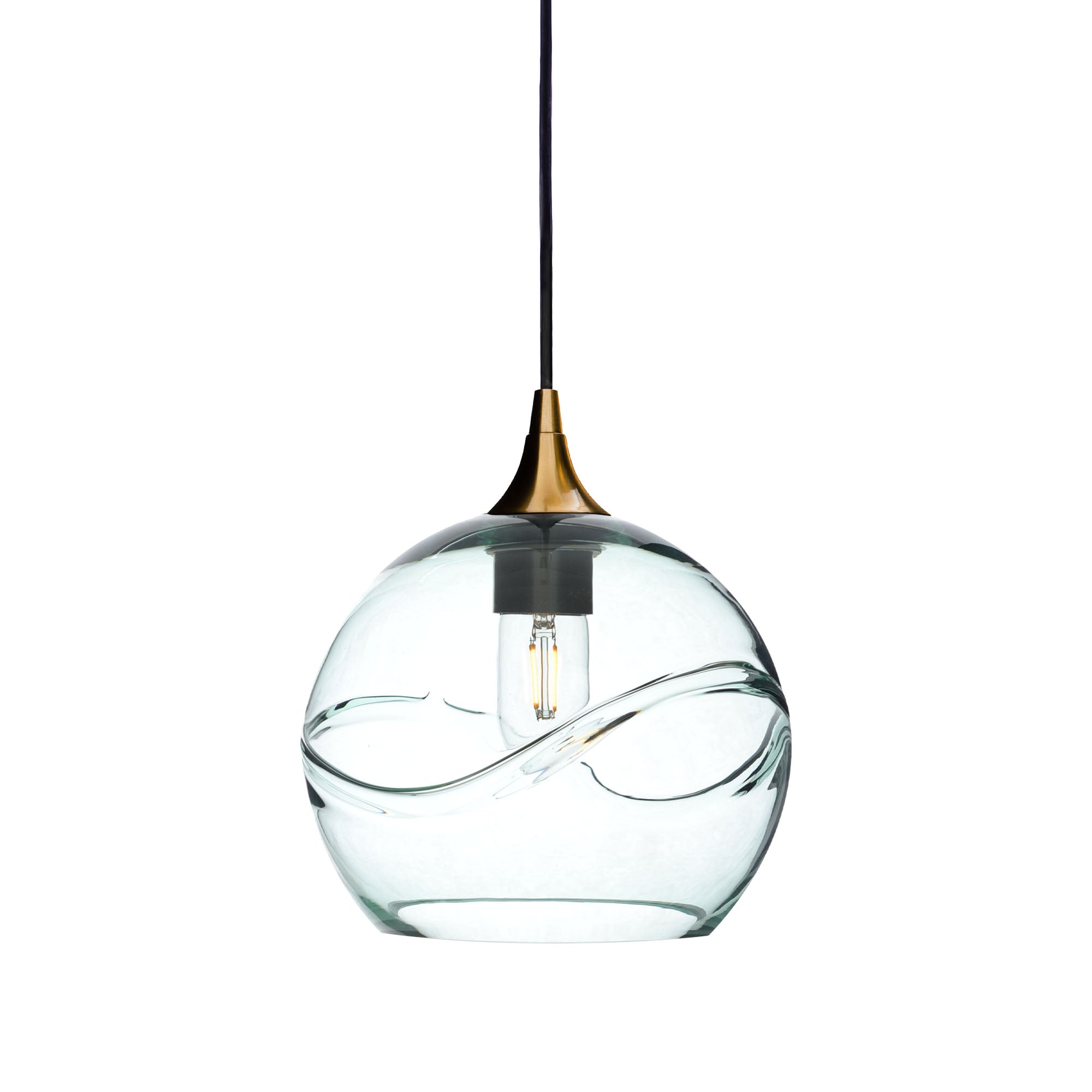 768 Single Pendant Light-Bicycle Glass Co-Polished Brass - 4ft Cord-Swell-Eco Clear-Bicycle Glass Co