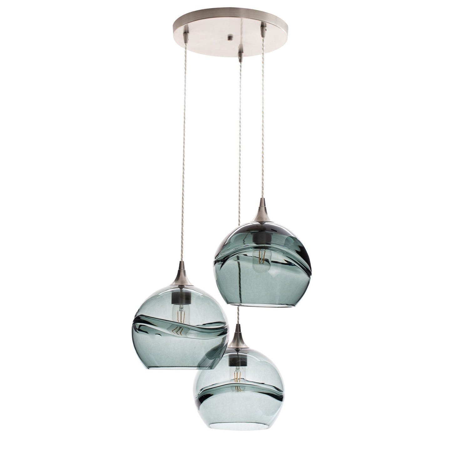 768 Swell: 3 Pendant Cascade Chandelier-Glass-Bicycle Glass Co-Steel Blue-Bicycle Glass Co