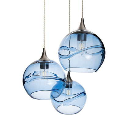 768 Swell: 3 Pendant Cascade Chandelier-Glass-Bicycle Glass Co-Steel Blue-Bicycle Glass Co