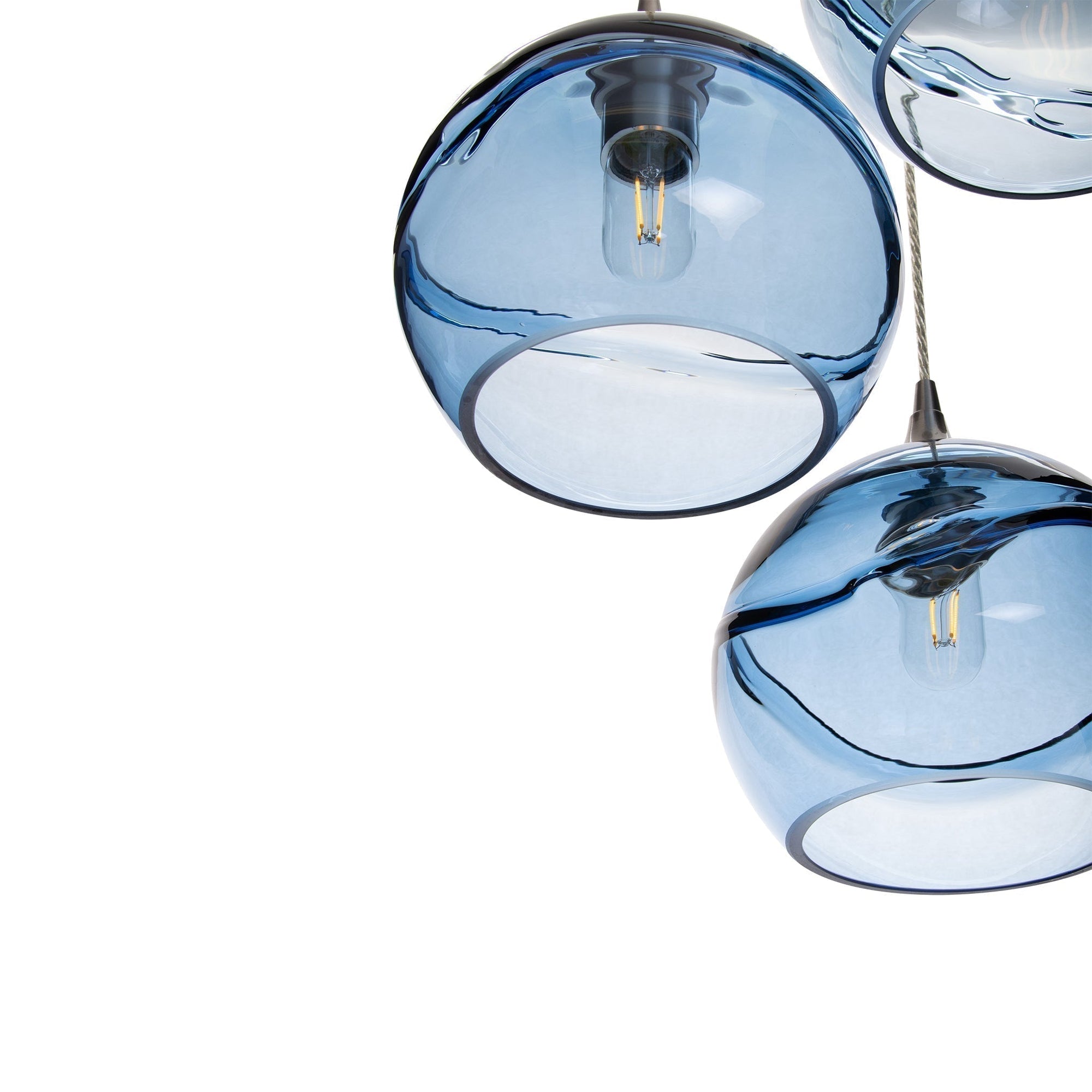 768 Swell: 3 Pendant Cascade Chandelier-Glass-Bicycle Glass Co-Steel Blue-Bicycle Glass Co