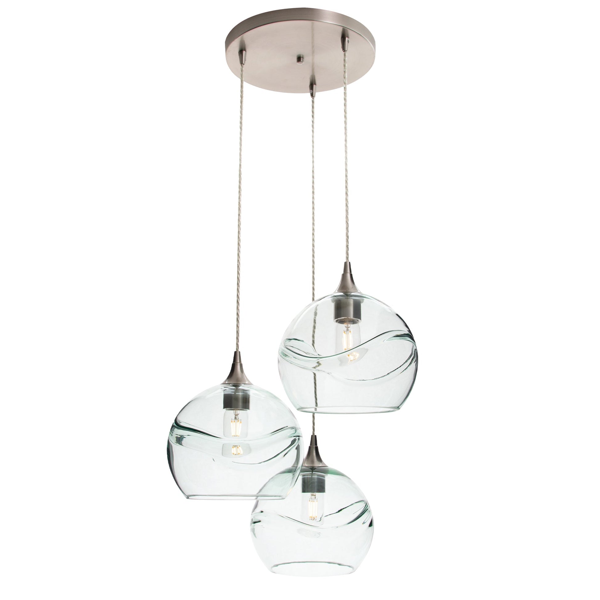 768 Swell: 3 Pendant Cascade Chandelier-Glass-Bicycle Glass Co-Eco Clear-Bicycle Glass Co