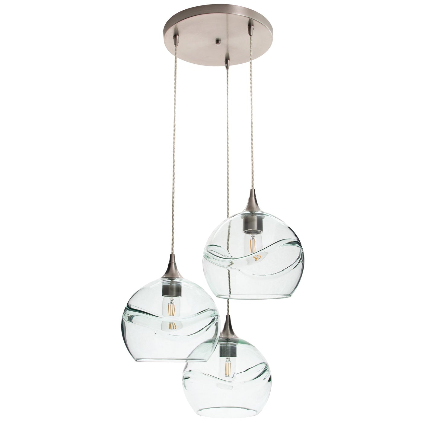 768 Swell: 3 Pendant Cascade Chandelier-Glass-Bicycle Glass Co-Steel Blue-Bicycle Glass Co