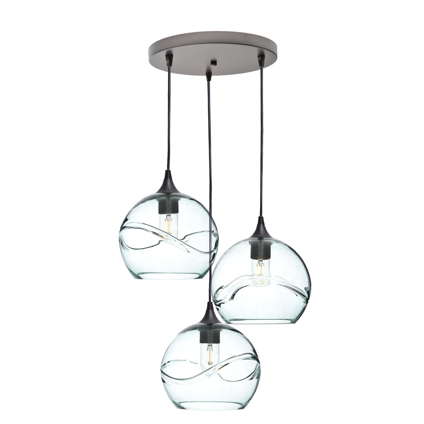 768 Swell: 3 Pendant Cascade Chandelier-Glass-Bicycle Glass Co - Hotshop-Eco Clear-Antique Bronze-Bicycle Glass Co