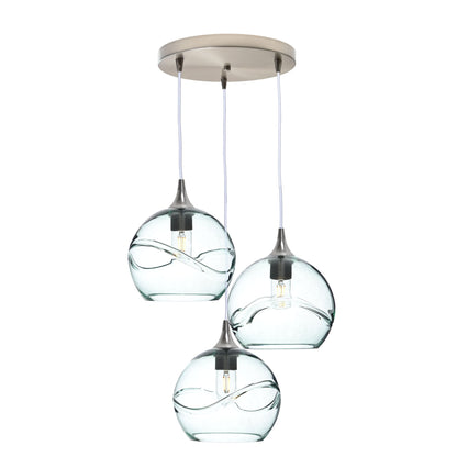 768 Swell: 3 Pendant Cascade Chandelier-Glass-Bicycle Glass Co - Hotshop-Eco Clear-Brushed Nickel-Bicycle Glass Co