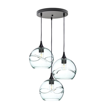 768 Swell: 3 Pendant Cascade Chandelier-Glass-Bicycle Glass Co - Hotshop-Eco Clear-Matte Black-Bicycle Glass Co