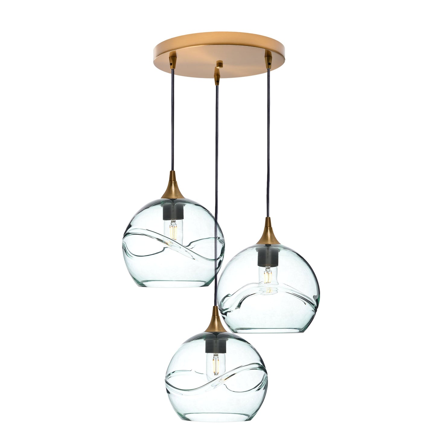768 Swell: 3 Pendant Cascade Chandelier-Glass-Bicycle Glass Co - Hotshop-Eco Clear-Polished Brass-Bicycle Glass Co