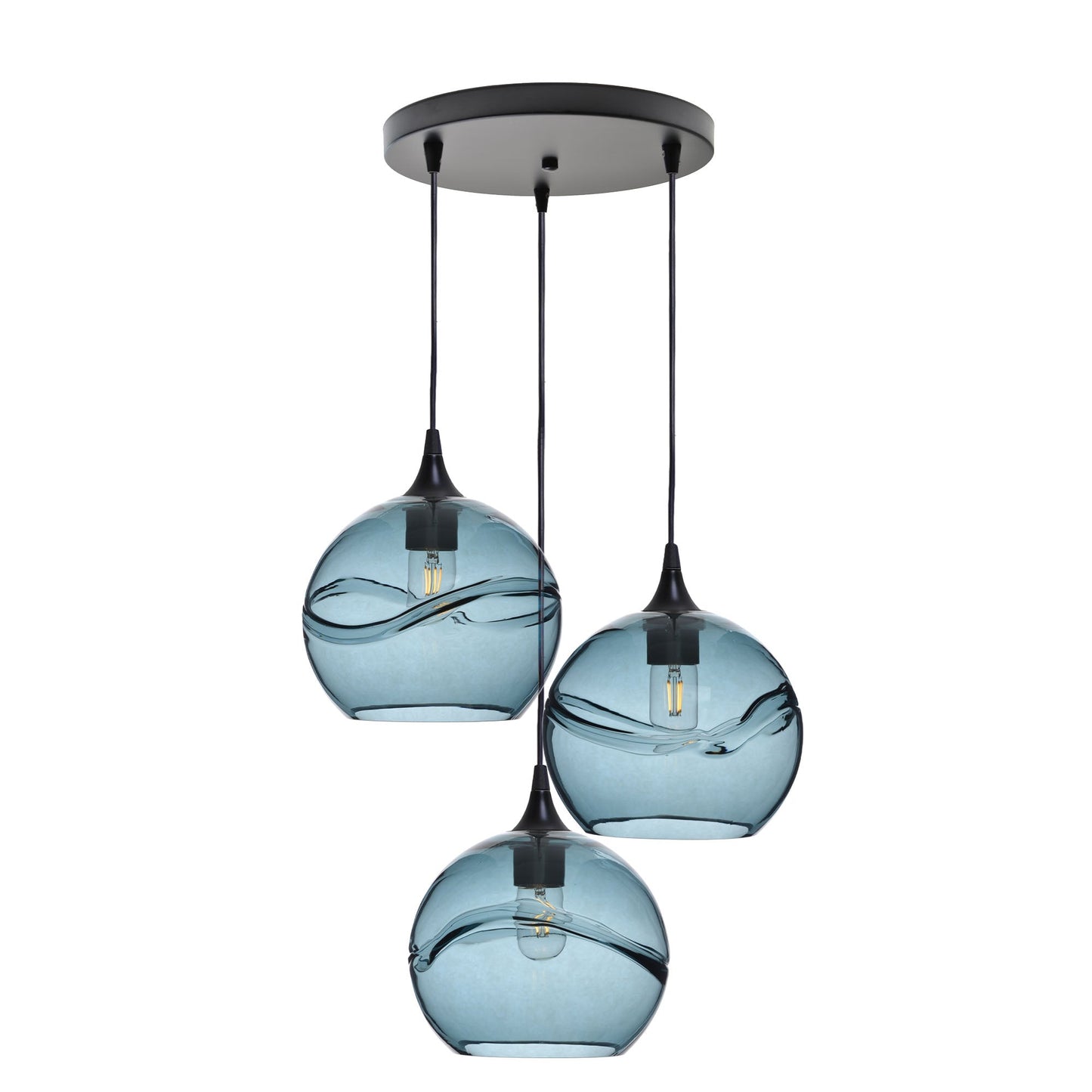 768 Swell: 3 Pendant Cascade Chandelier-Glass-Bicycle Glass Co - Hotshop-Slate Gray-Matte Black-Bicycle Glass Co