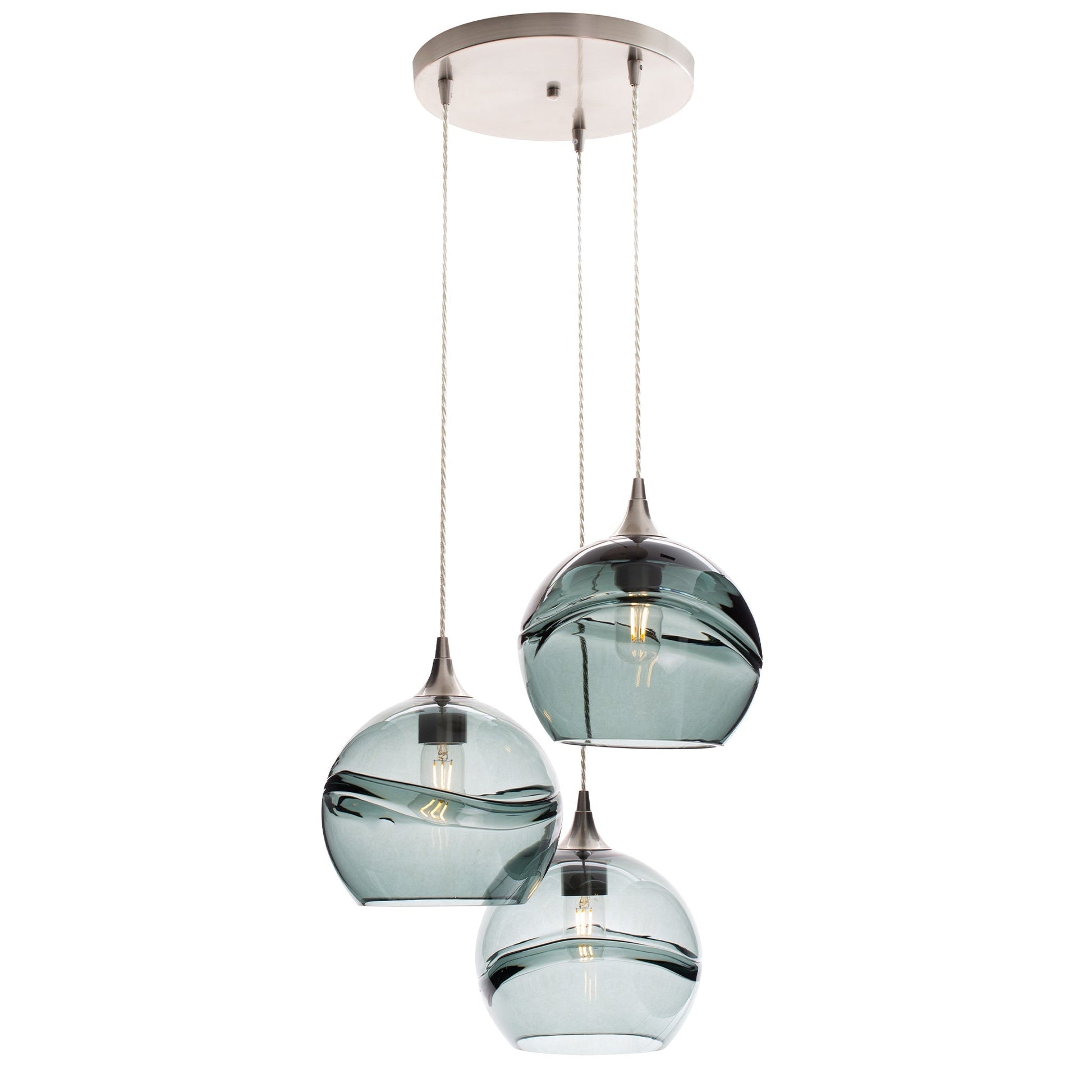 768 Swell: 3 Pendant Cascade Chandelier-Glass-Bicycle Glass Co-Slate Gray-Bicycle Glass Co