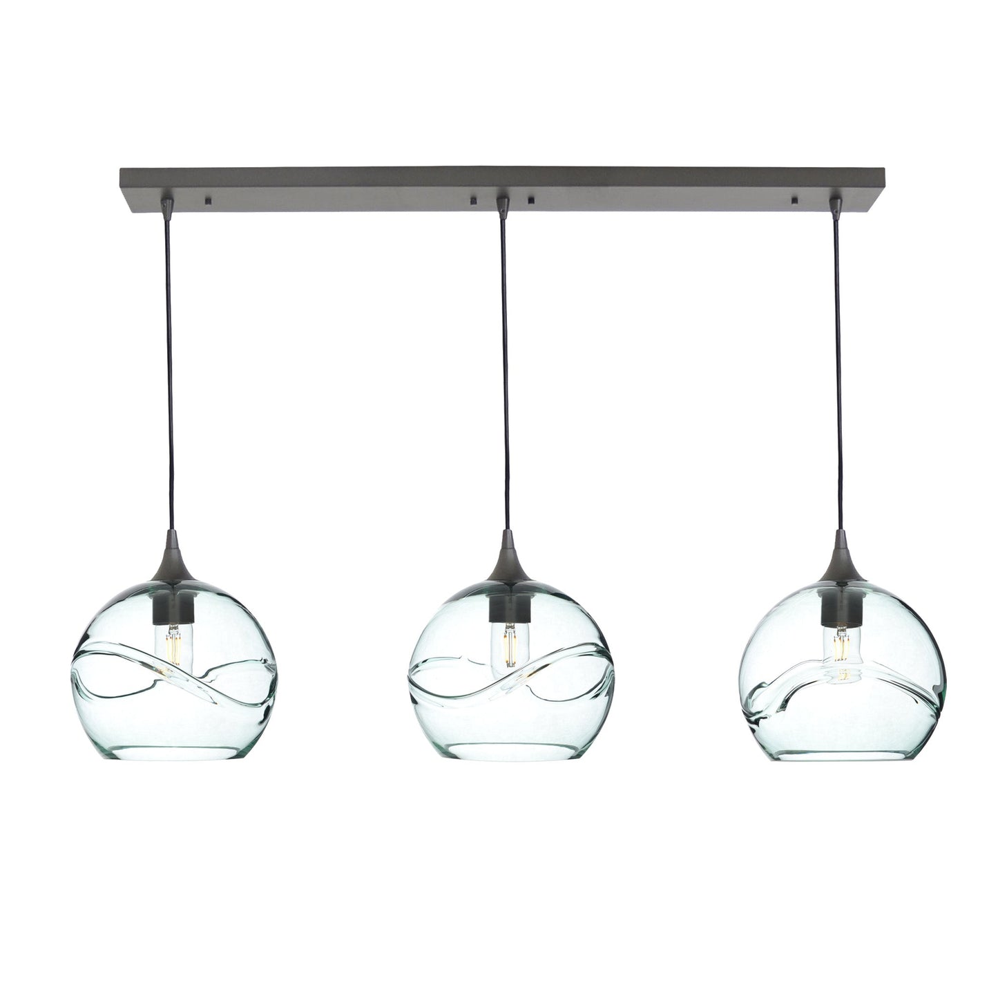 768 Swell: 3 Pendant Linear Chandelier-Glass-Bicycle Glass Co - Hotshop-Eco Clear-Antique Bronze-Bicycle Glass Co