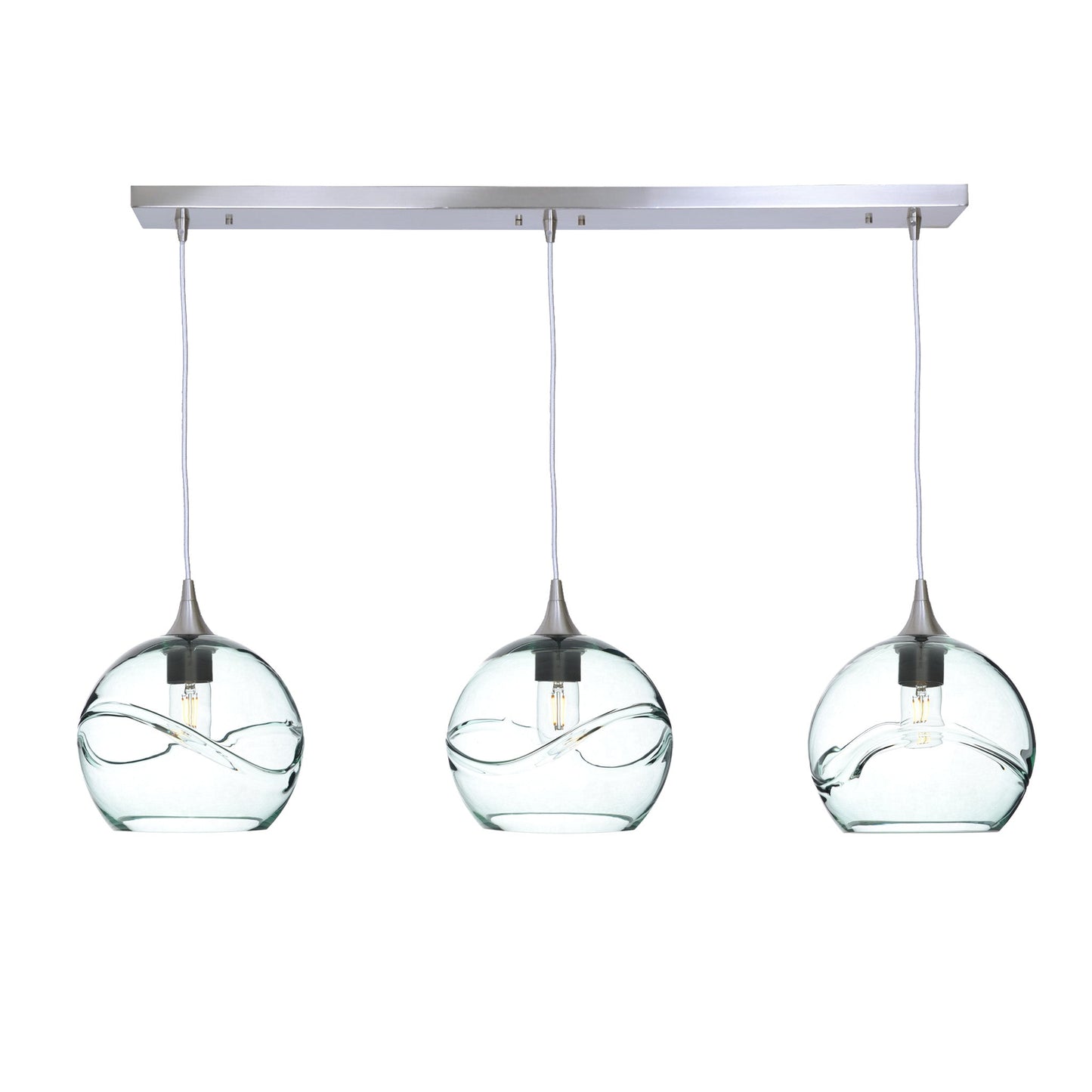 768 Swell: 3 Pendant Linear Chandelier-Glass-Bicycle Glass Co - Hotshop-Eco Clear-Brushed Nickel-Bicycle Glass Co
