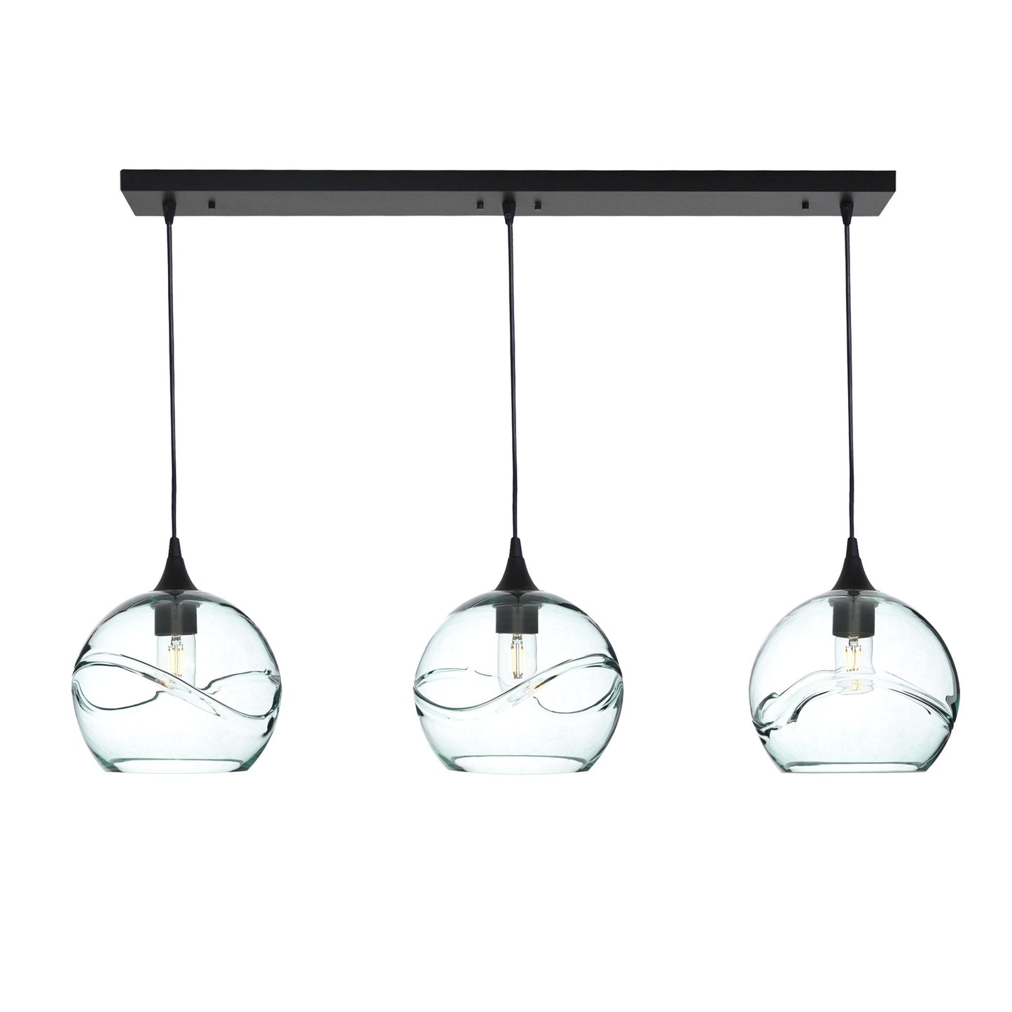 768 Swell: 3 Pendant Linear Chandelier-Glass-Bicycle Glass Co - Hotshop-Eco Clear-Matte Black-Bicycle Glass Co