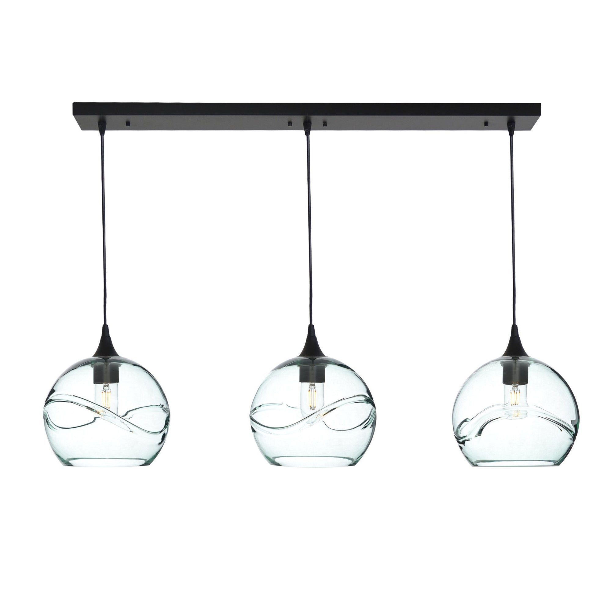 768 Swell: 3 Pendant Linear Chandelier-Glass-Bicycle Glass Co - Hotshop-Eco Clear-Matte Black-Bicycle Glass Co
