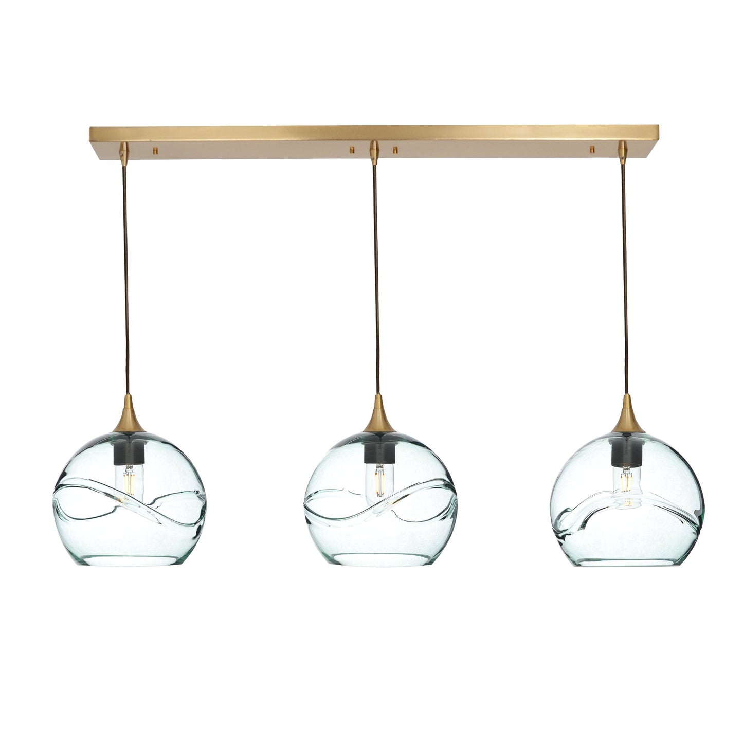 768 Swell: 3 Pendant Linear Chandelier-Glass-Bicycle Glass Co - Hotshop-Eco Clear-Polished Brass-Bicycle Glass Co