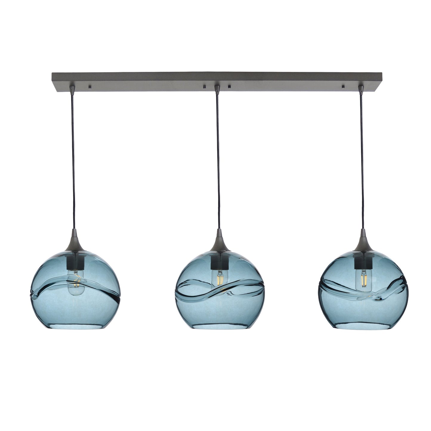 768 Swell: 3 Pendant Linear Chandelier-Glass-Bicycle Glass Co - Hotshop-Slate Gray-Antique Bronze-Bicycle Glass Co