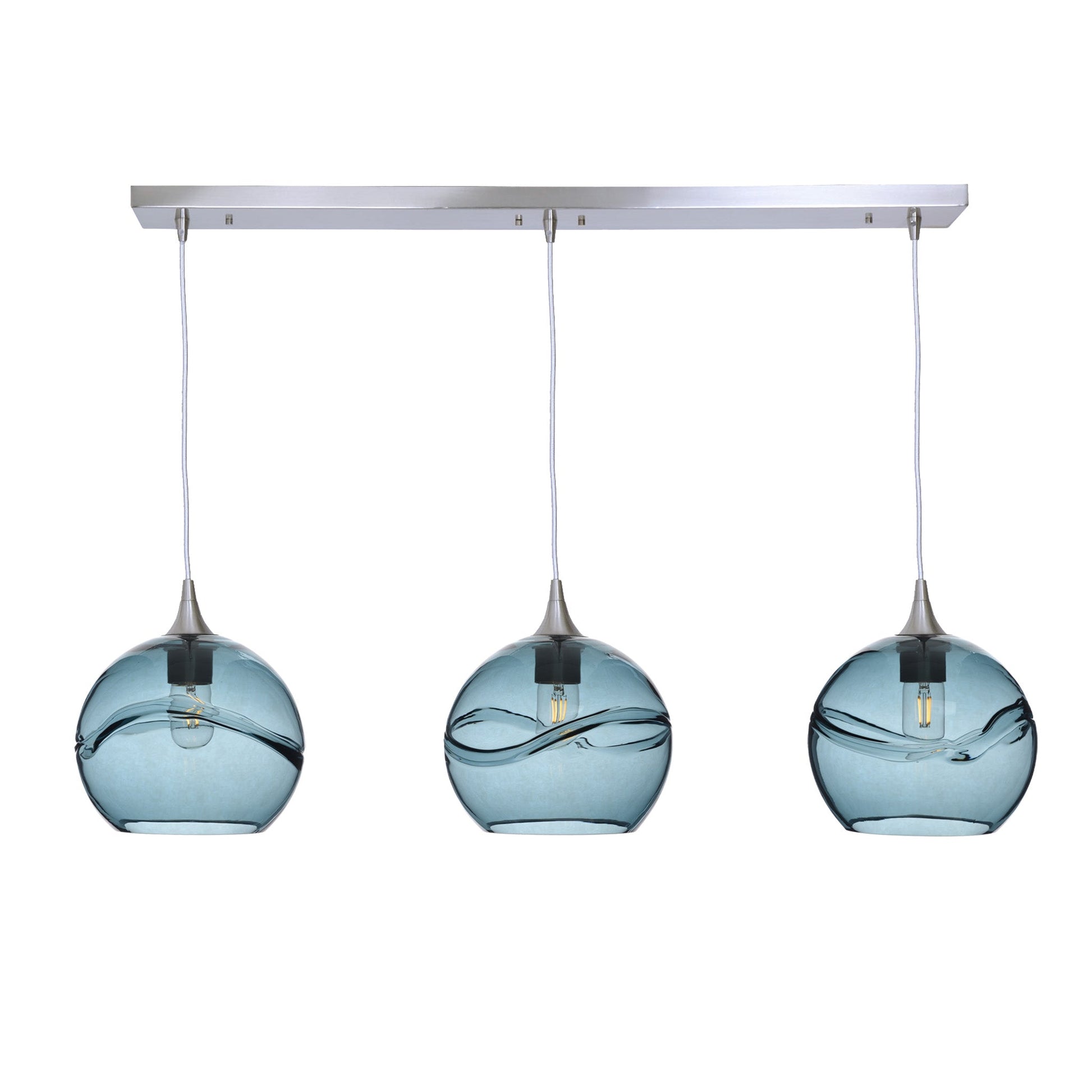768 Swell: 3 Pendant Linear Chandelier-Glass-Bicycle Glass Co - Hotshop-Slate Gray-Brushed Nickel-Bicycle Glass Co