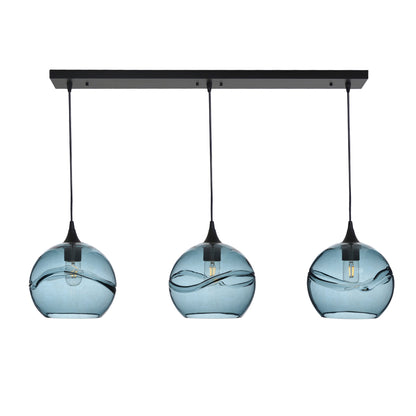 768 Swell: 3 Pendant Linear Chandelier-Glass-Bicycle Glass Co - Hotshop-Slate Gray-Matte Black-Bicycle Glass Co