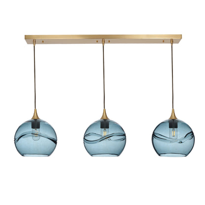 768 Swell: 3 Pendant Linear Chandelier-Glass-Bicycle Glass Co - Hotshop-Slate Gray-Polished Brass-Bicycle Glass Co