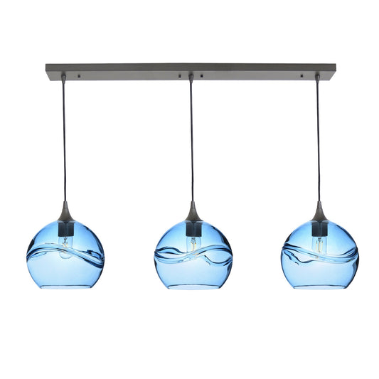 768 Swell: 3 Pendant Linear Chandelier-Glass-Bicycle Glass Co - Hotshop-Steel Blue-Antique Bronze-Bicycle Glass Co