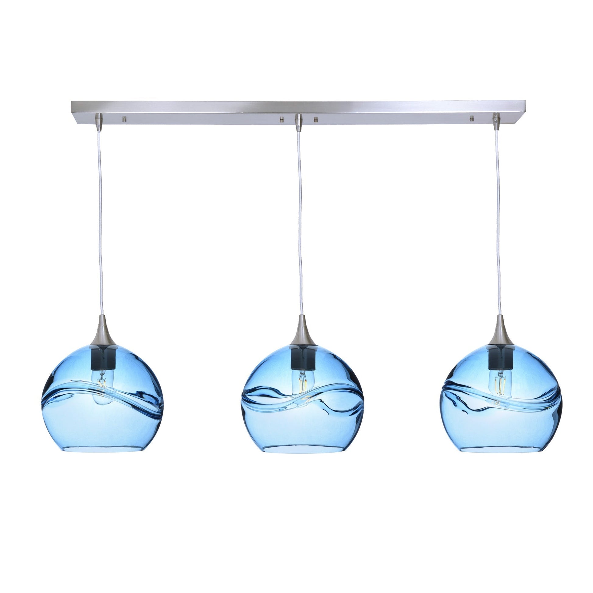 768 Swell: 3 Pendant Linear Chandelier-Glass-Bicycle Glass Co - Hotshop-Steel Blue-Brushed Nickel-Bicycle Glass Co