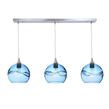 768 Swell: 3 Pendant Linear Chandelier-Glass-Bicycle Glass Co - Hotshop-Steel Blue-Brushed Nickel-Bicycle Glass Co