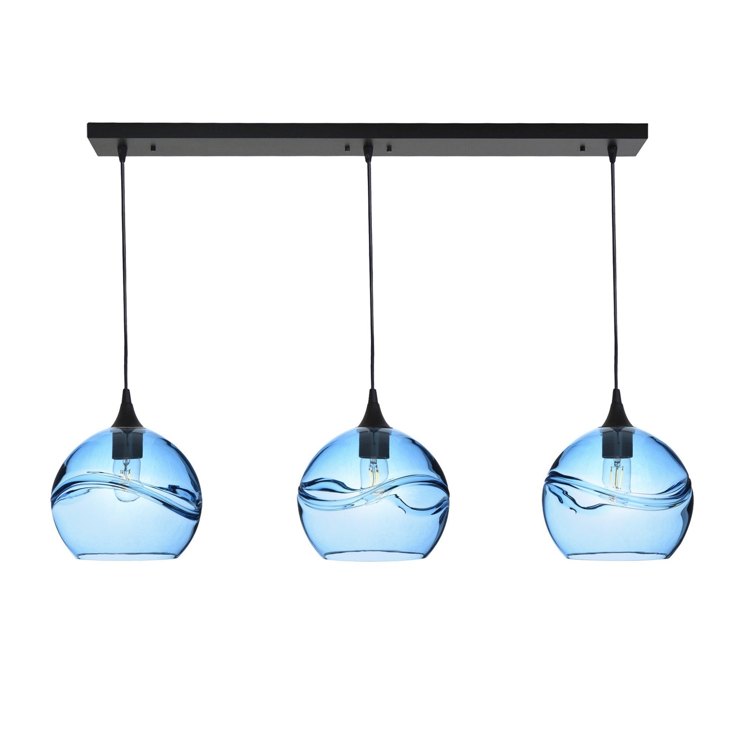 768 Swell: 3 Pendant Linear Chandelier-Glass-Bicycle Glass Co - Hotshop-Steel Blue-Matte Black-Bicycle Glass Co