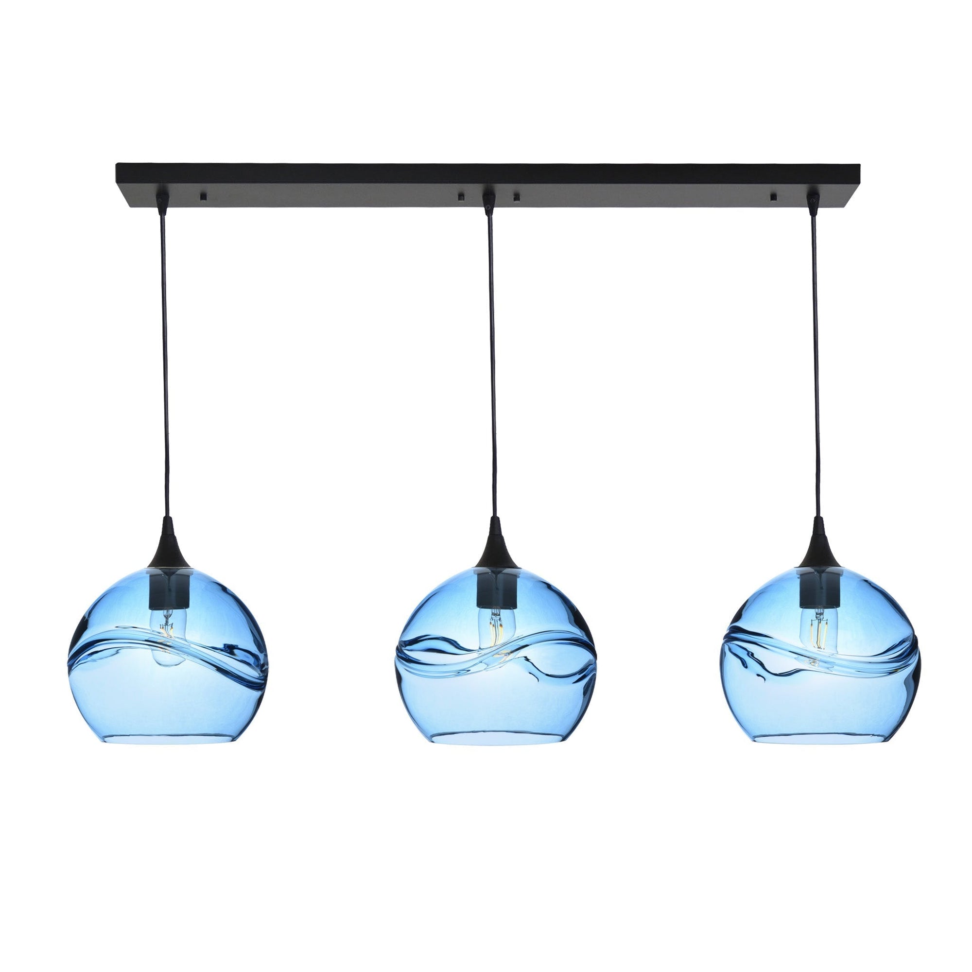768 Swell: 3 Pendant Linear Chandelier-Glass-Bicycle Glass Co - Hotshop-Steel Blue-Matte Black-Bicycle Glass Co