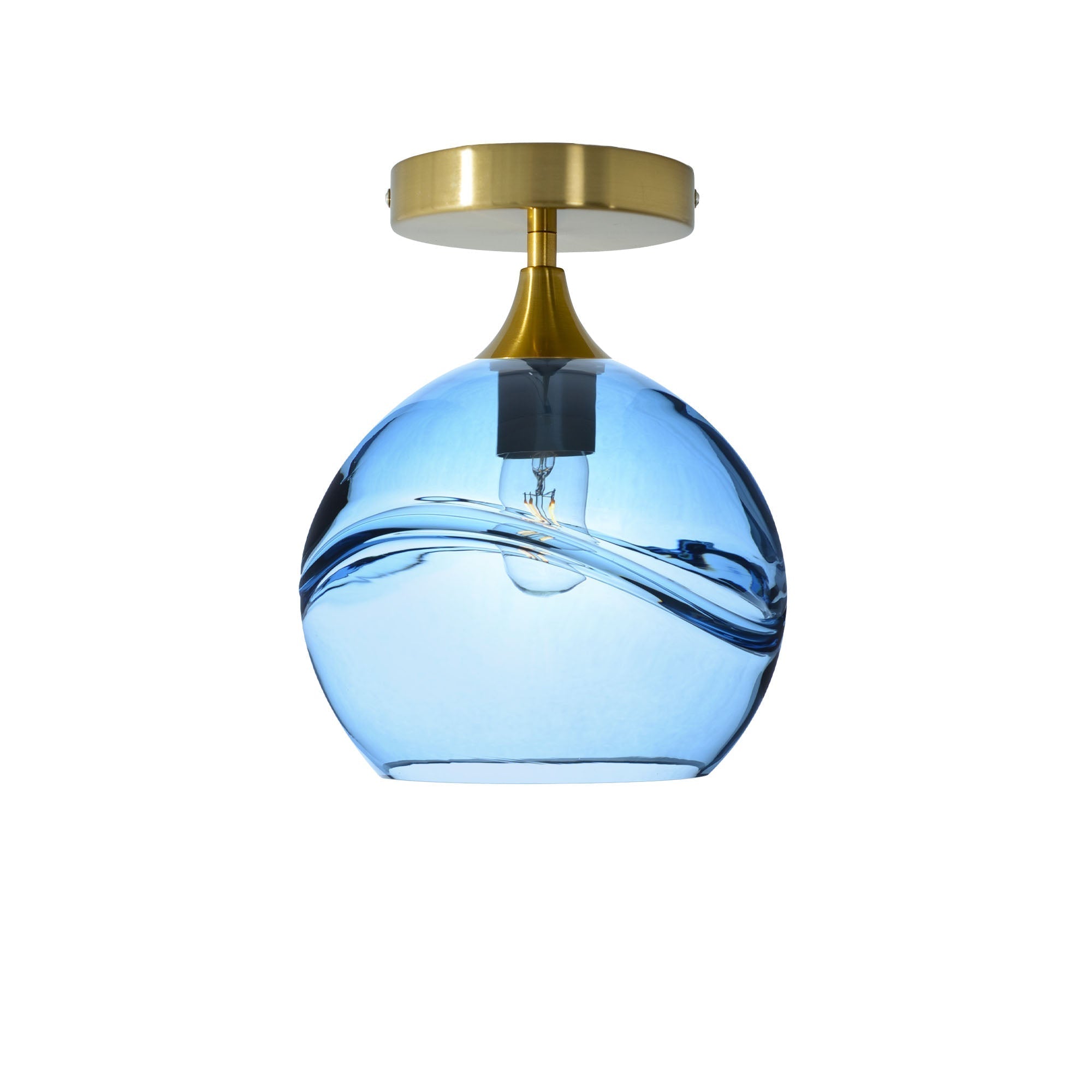 768 Swell: Semi Flush Light-Glass-Bicycle Glass Co - Hotshop-Steel Blue-Polished Brass-Bicycle Glass Co