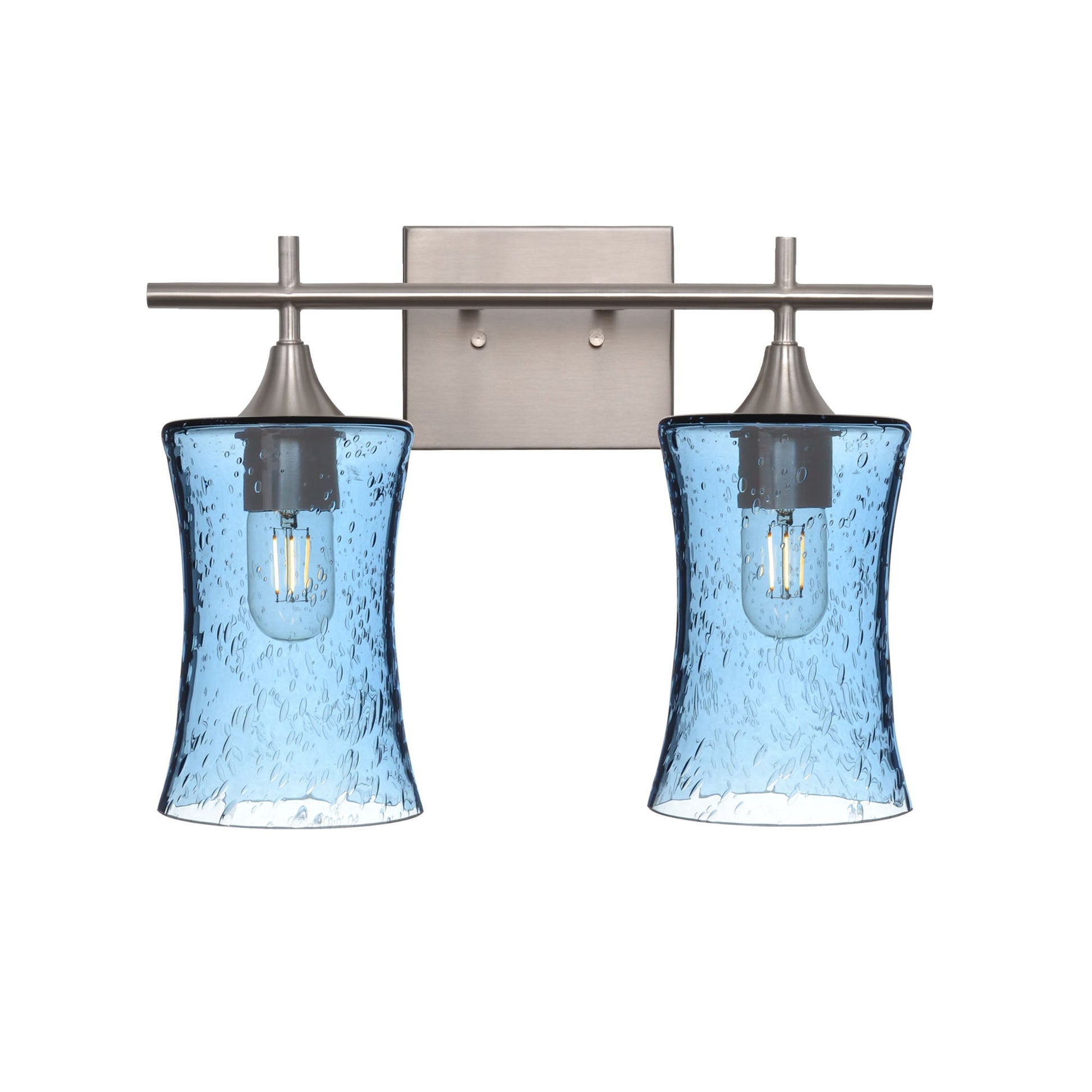 818 2-Light Wall Vanity-Glass-Bicycle Glass Co - Hotshop-Brushed Nickel-Lunar-Steel Blue-Bicycle Glass Co