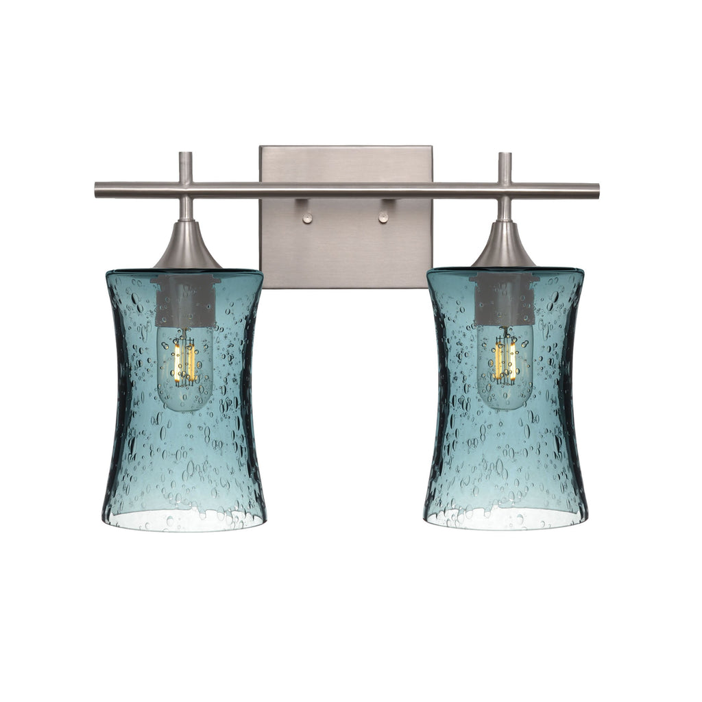 818 2-Light Wall Vanity-Glass-Bicycle Glass Co - Hotshop-Brushed Nickel-Lunar-Steel Blue-Bicycle Glass Co