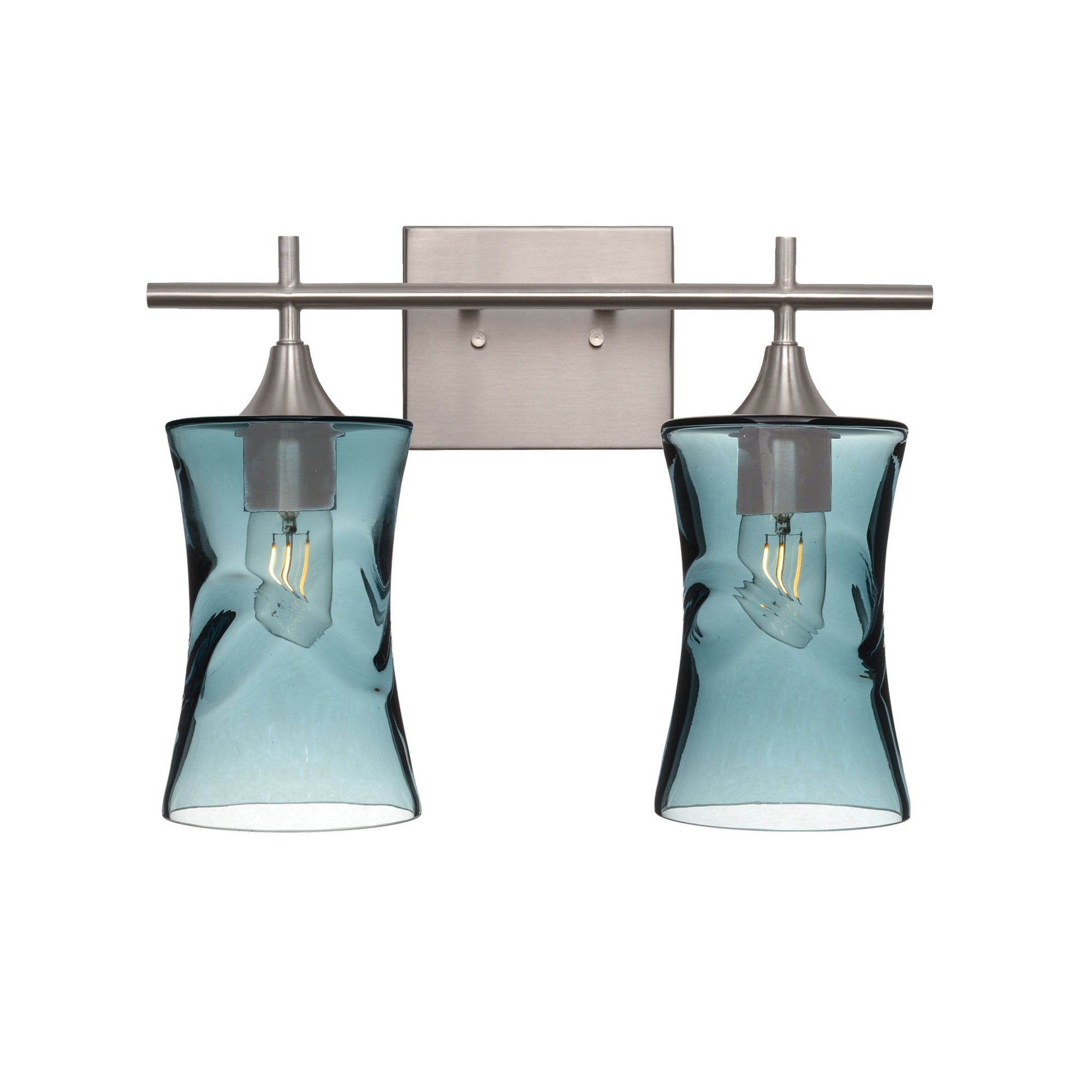 818 2-Light Wall Vanity-Glass-Bicycle Glass Co - Hotshop-Brushed Nickel-Lunar-Steel Blue-Bicycle Glass Co