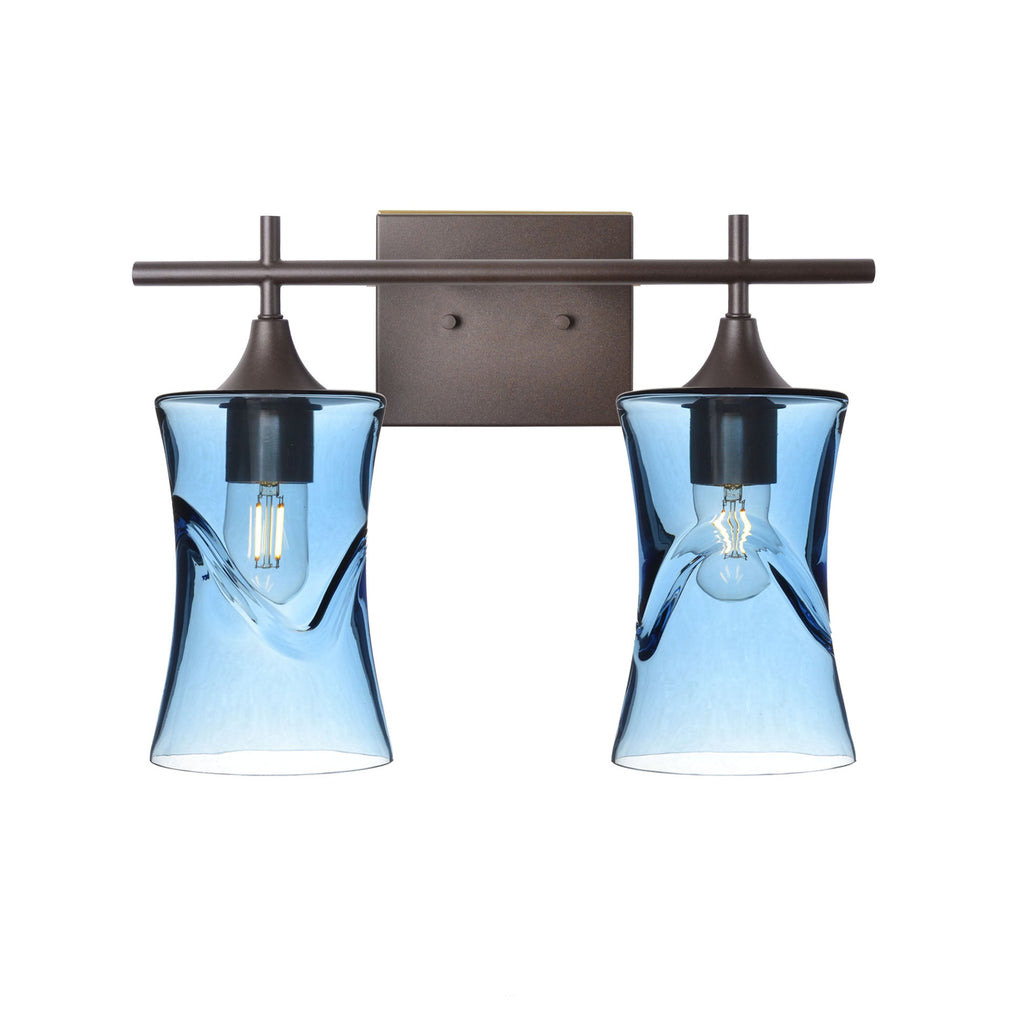 818 2-Light Wall Vanity-Glass-Bicycle Glass Co - Hotshop-Brushed Nickel-Lunar-Steel Blue-Bicycle Glass Co