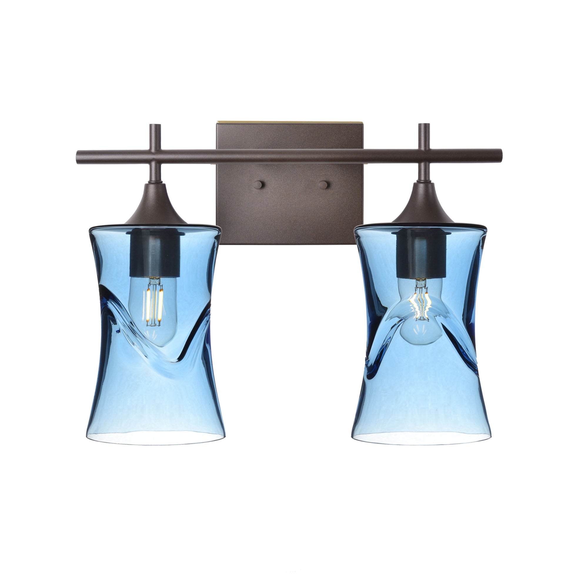 818 2-Light Wall Vanity-Glass-Bicycle Glass Co - Hotshop-Brushed Nickel-Lunar-Steel Blue-Bicycle Glass Co