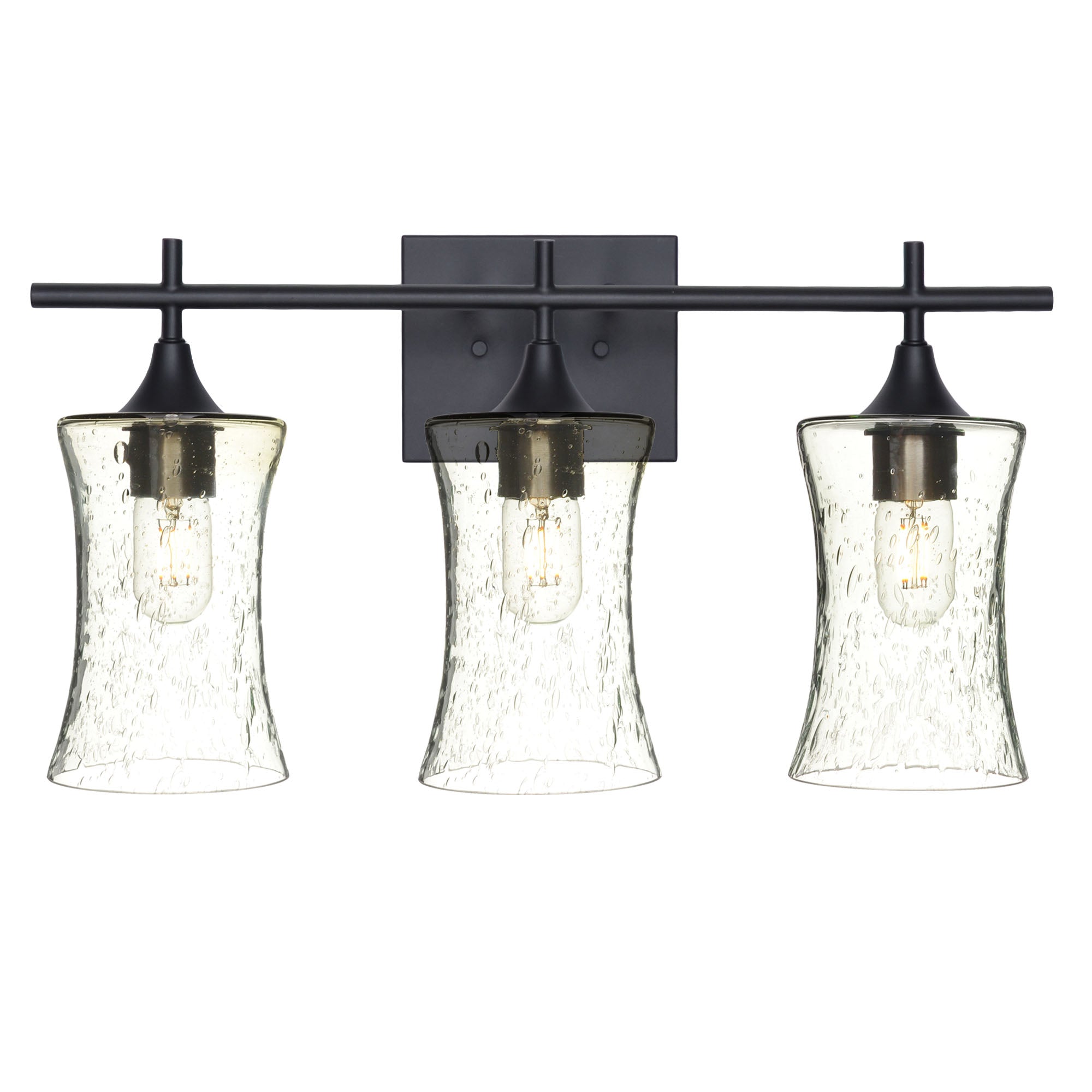 818 3-Light Vanity-Glass-Bicycle Glass Co-Lunar-Eco Clear-Matte Black-Bicycle Glass Co