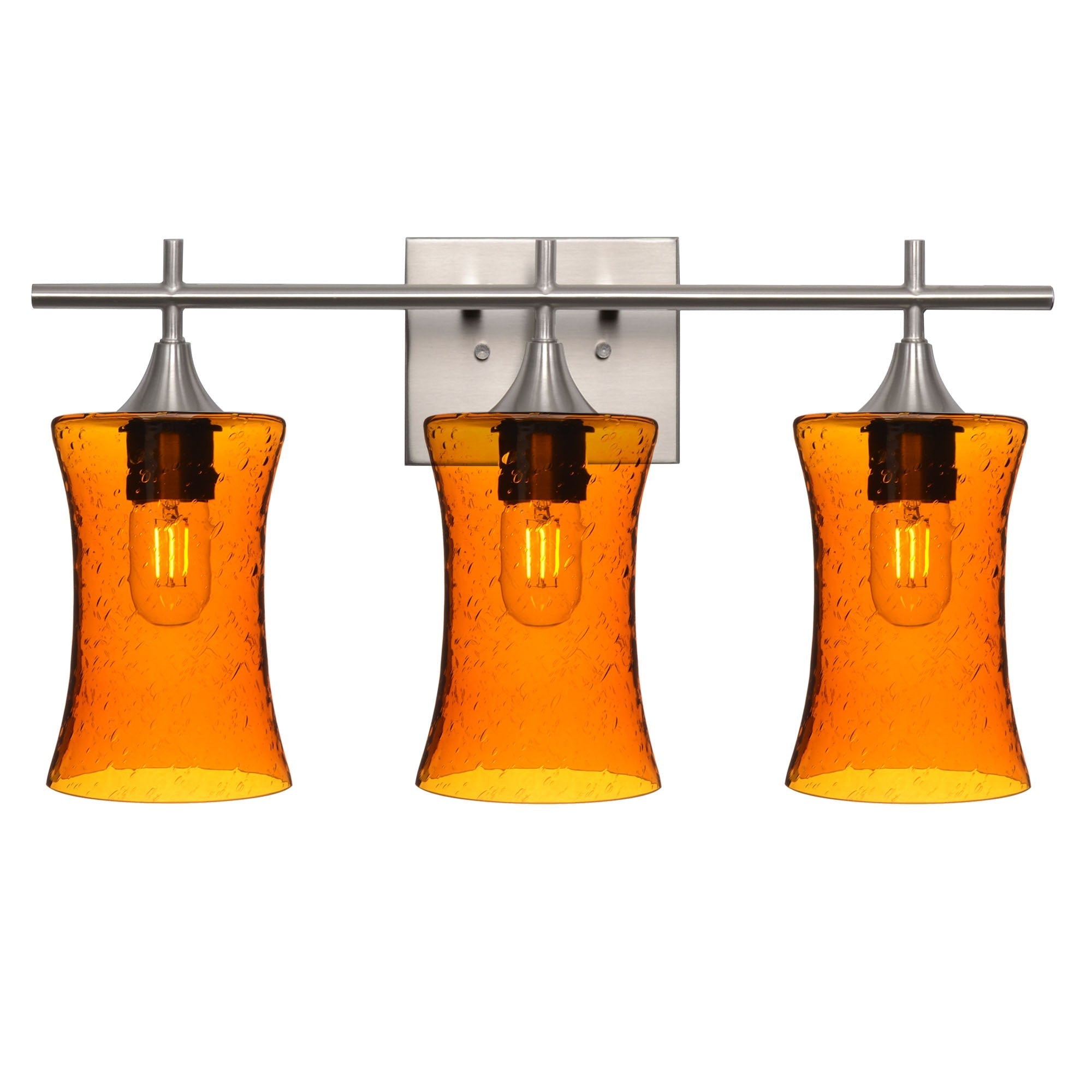 818 3-Light Vanity-Glass-Bicycle Glass Co-Lunar-Golden Amber-Brushed Nickel-Bicycle Glass Co