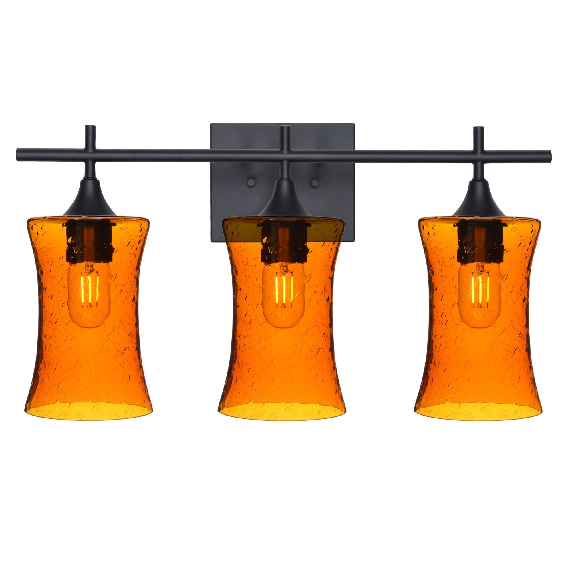 818 3-Light Vanity-Glass-Bicycle Glass Co-Lunar-Golden Amber-Matte Black-Bicycle Glass Co