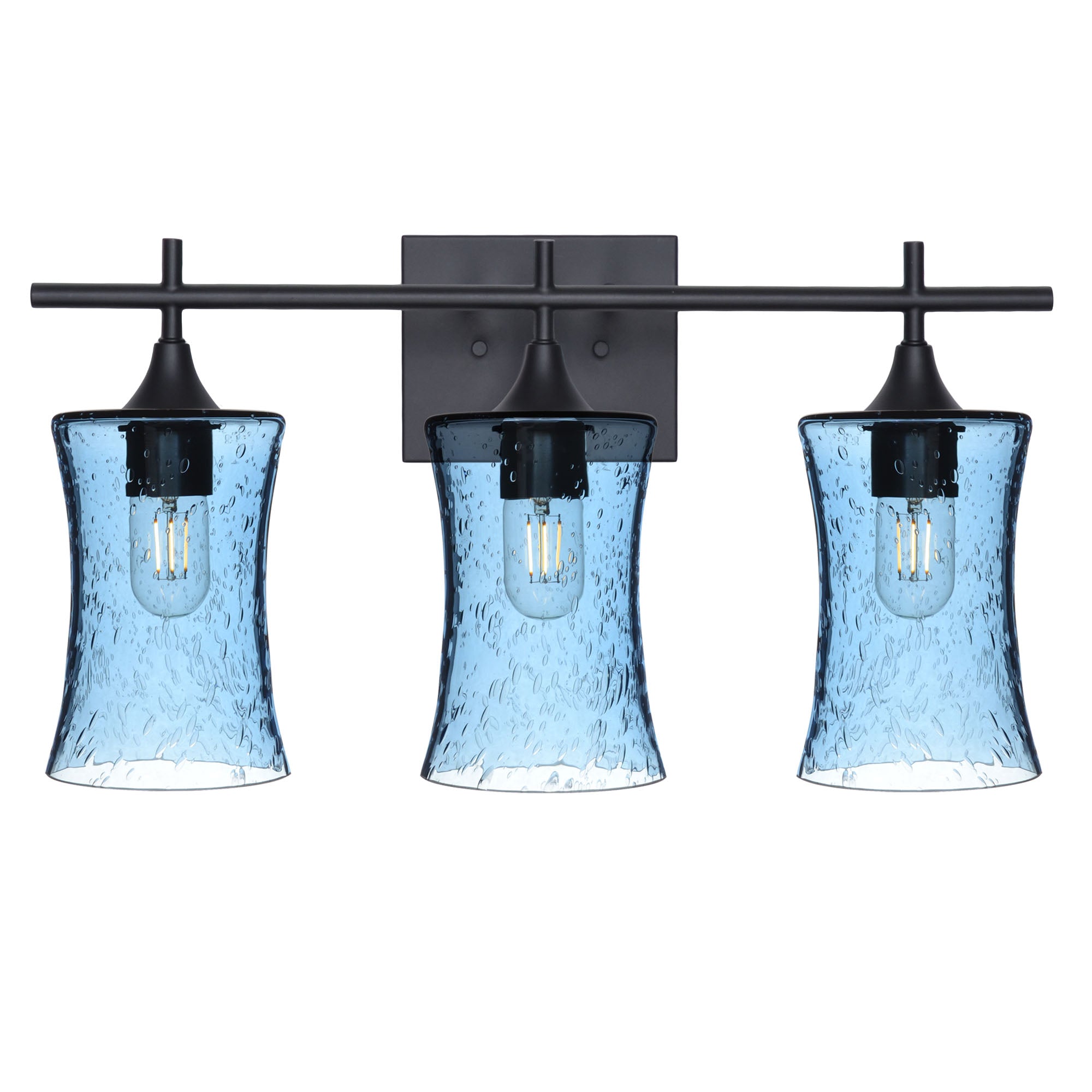 818 3-Light Vanity-Glass-Bicycle Glass Co-Lunar-Steel Blue-Matte Black-Bicycle Glass Co