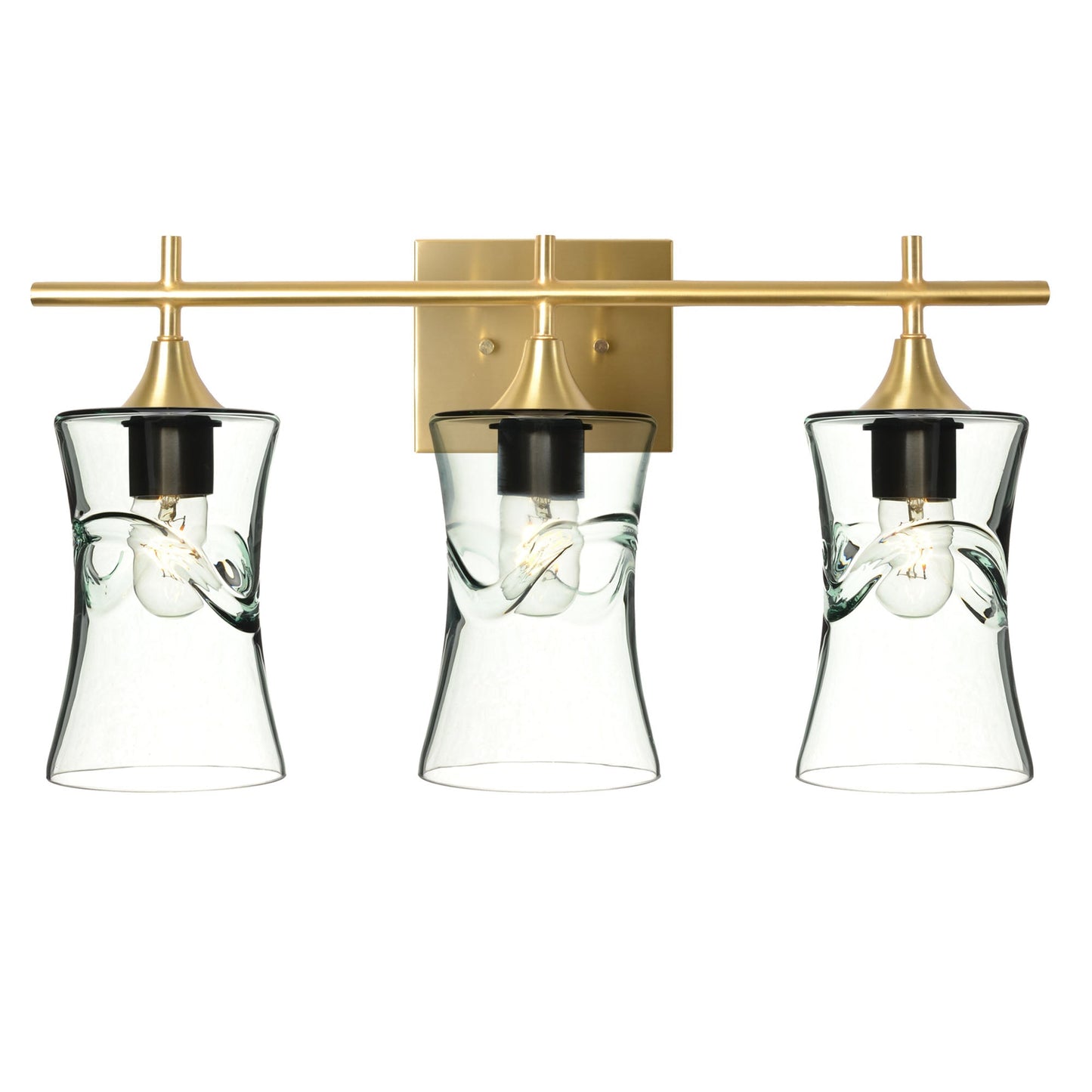 818 3-Light Vanity-Glass-Bicycle Glass Co-Swell-Eco Clear-Polished Brass-Bicycle Glass Co