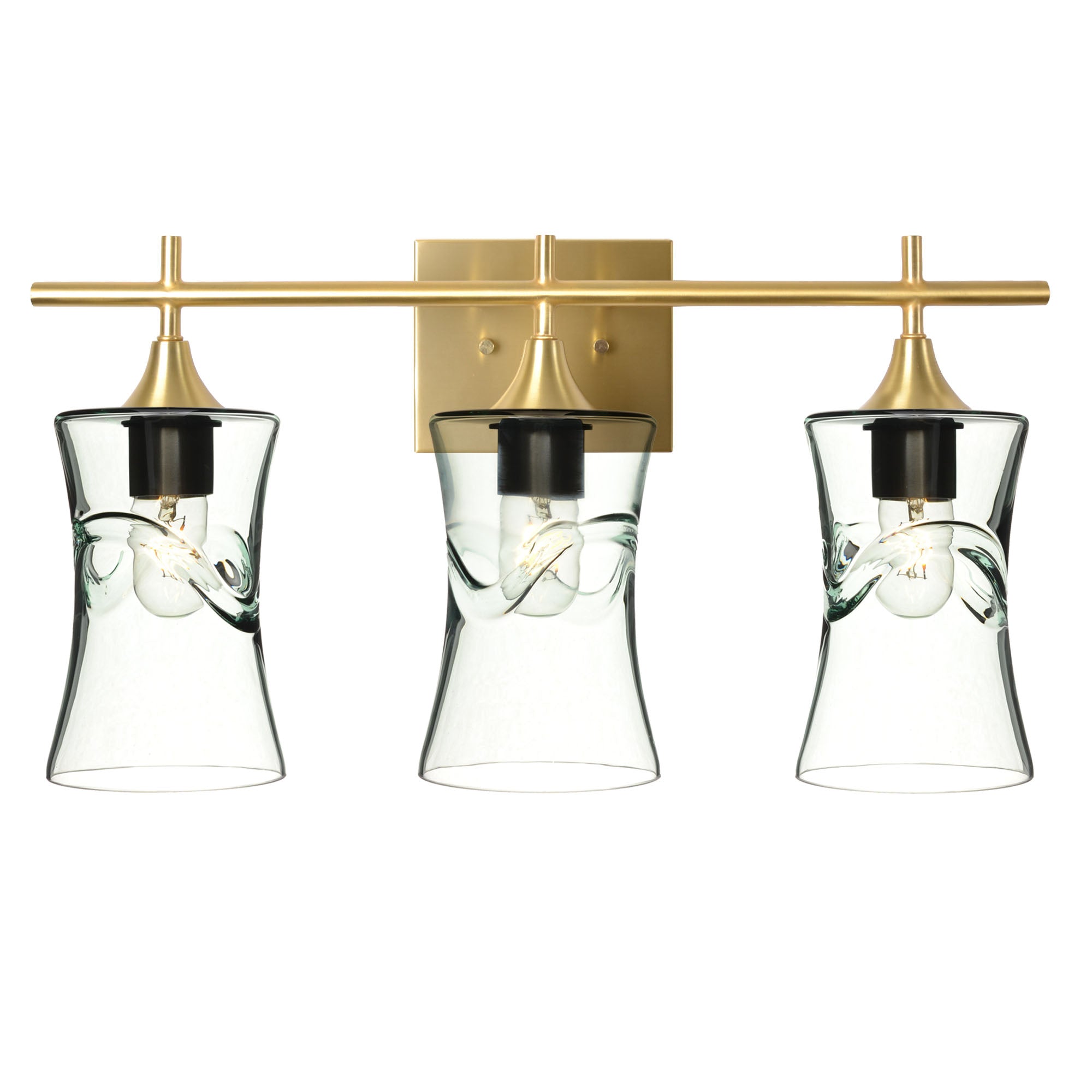 818 3-Light Vanity-Glass-Bicycle Glass Co-Swell-Eco Clear-Polished Brass-Bicycle Glass Co