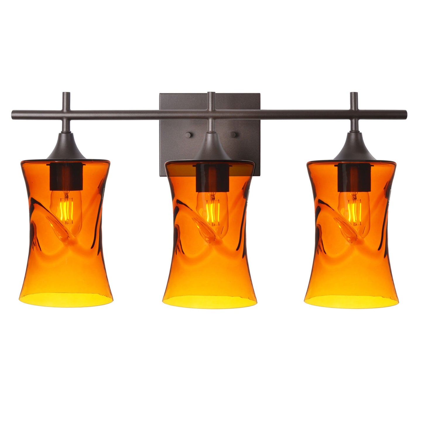 818 3-Light Vanity-Glass-Bicycle Glass Co-Swell-Golden Amber-Antique Bronze-Bicycle Glass Co