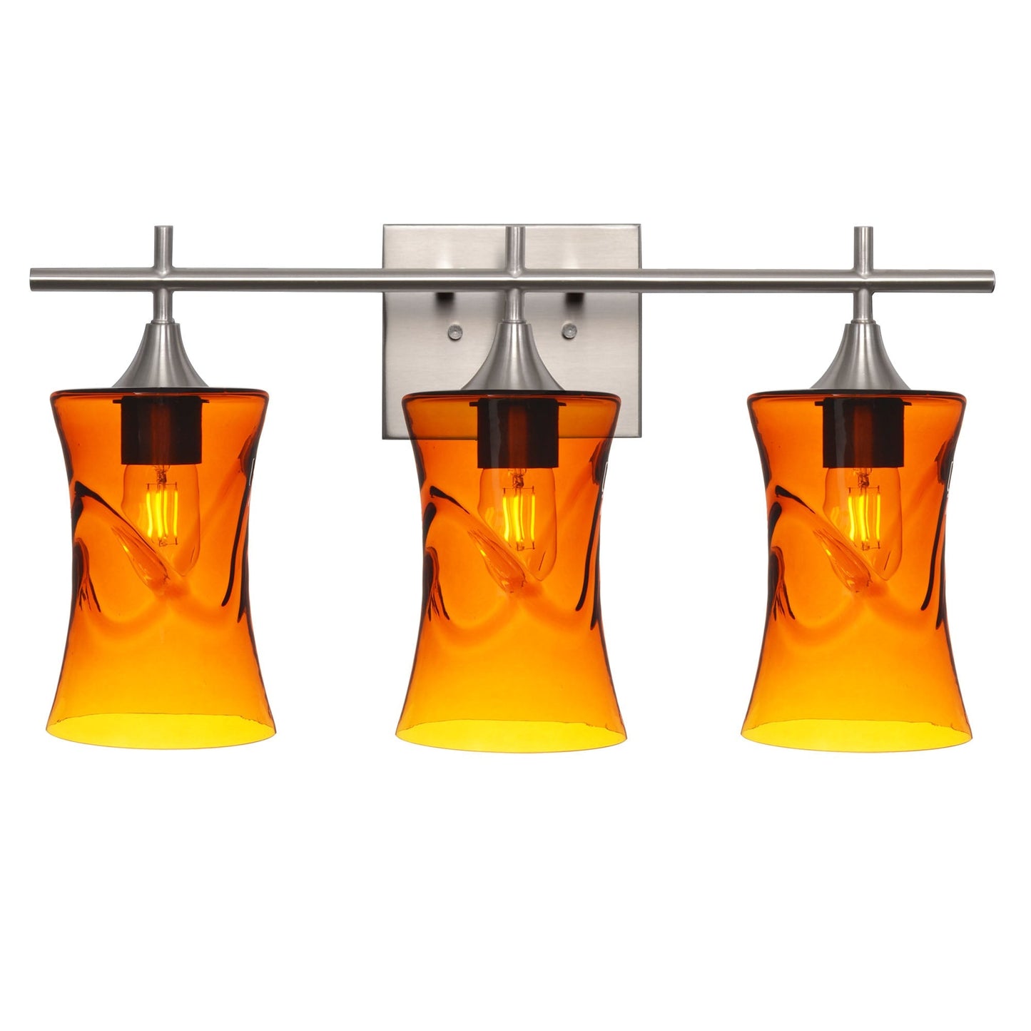 818 3-Light Vanity-Glass-Bicycle Glass Co-Swell-Golden Amber-Brushed Nickel-Bicycle Glass Co