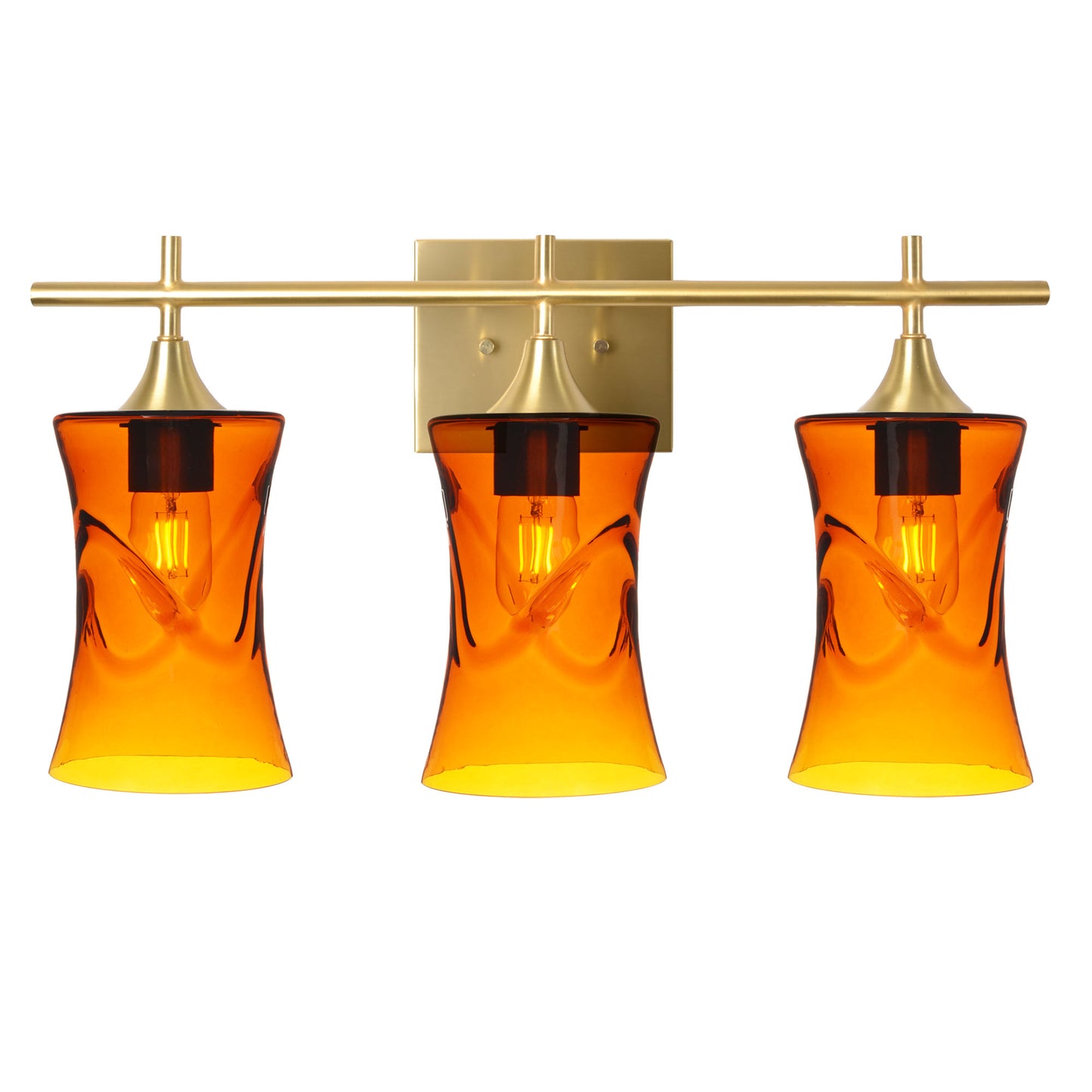 818 3-Light Vanity-Glass-Bicycle Glass Co-Swell-Golden Amber-Polished Brass-Bicycle Glass Co