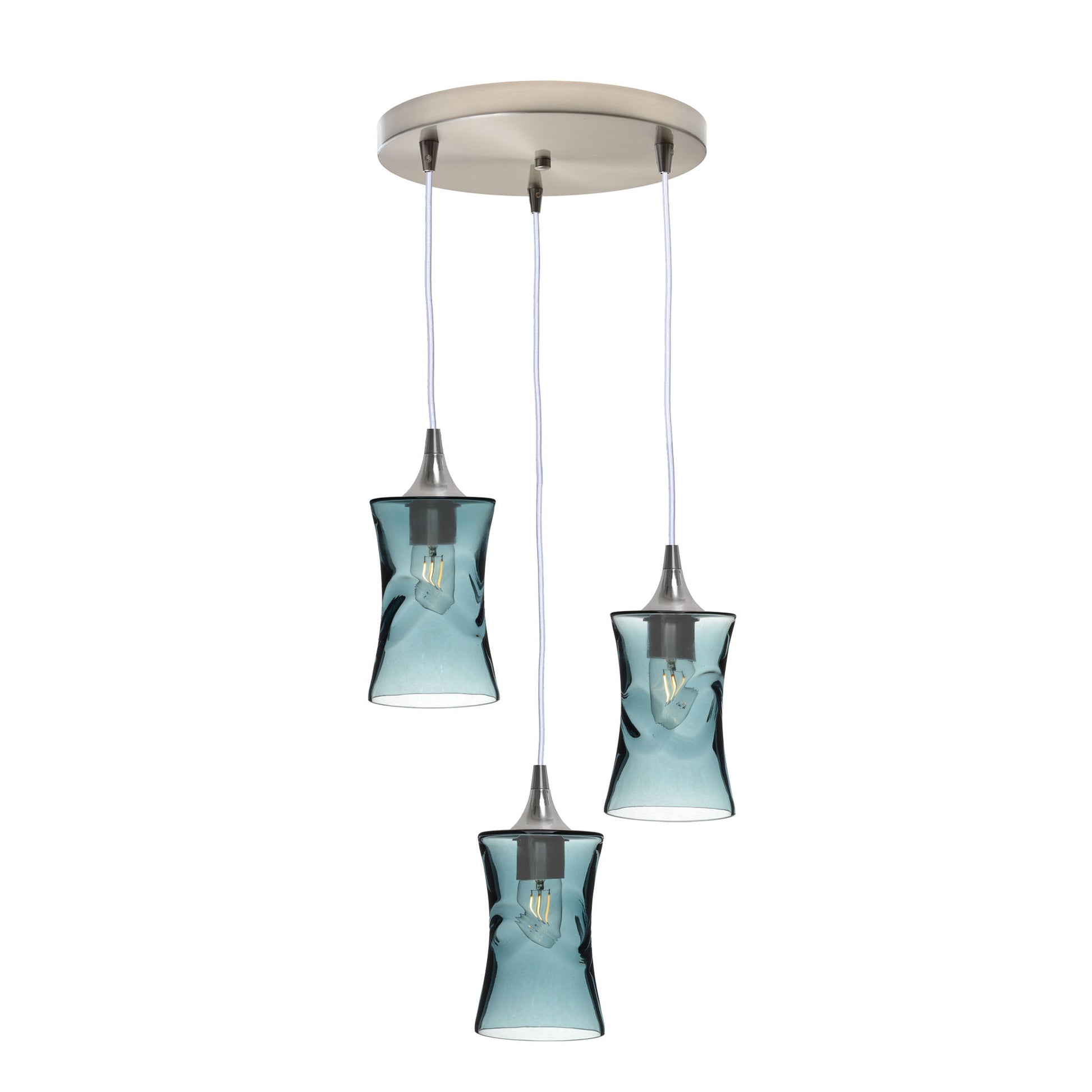 818 3 Pendant Cascade Chandelier-Glass-Bicycle Glass Co-Lunar-Steel Blue-Matte Black - 4ft Cord-Bicycle Glass Co