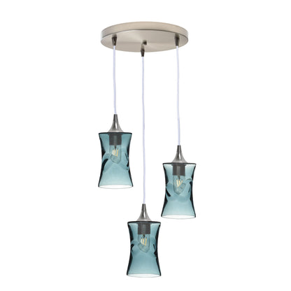 818 3 Pendant Cascade Chandelier-Glass-Bicycle Glass Co-Lunar-Steel Blue-Matte Black - 4ft Cord-Bicycle Glass Co