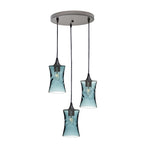 818 3 Pendant Cascade Chandelier-Glass-Bicycle Glass Co-Lunar-Steel Blue-Matte Black - 4ft Cord-Bicycle Glass Co