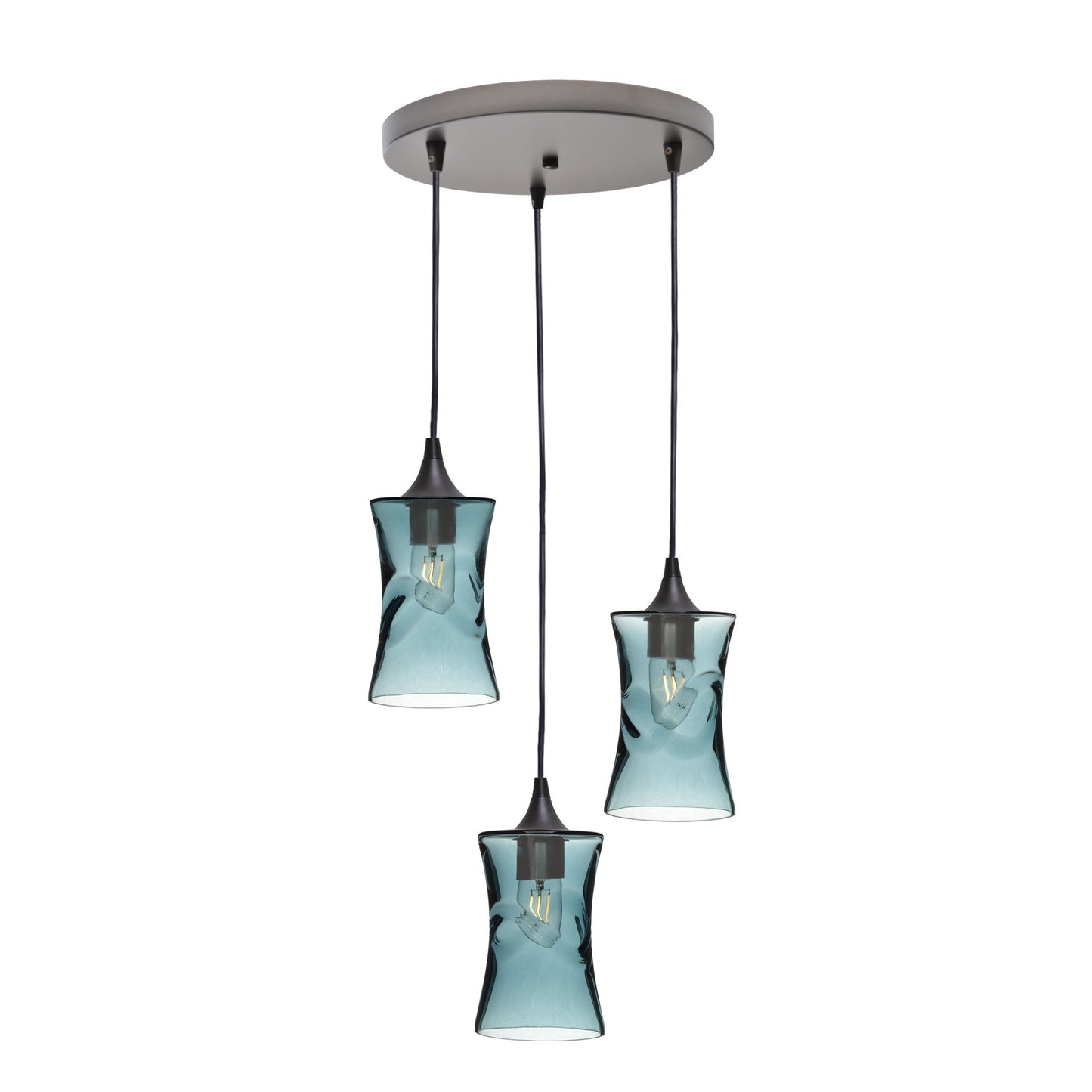 818 3 Pendant Cascade Chandelier-Glass-Bicycle Glass Co-Lunar-Steel Blue-Matte Black - 4ft Cord-Bicycle Glass Co