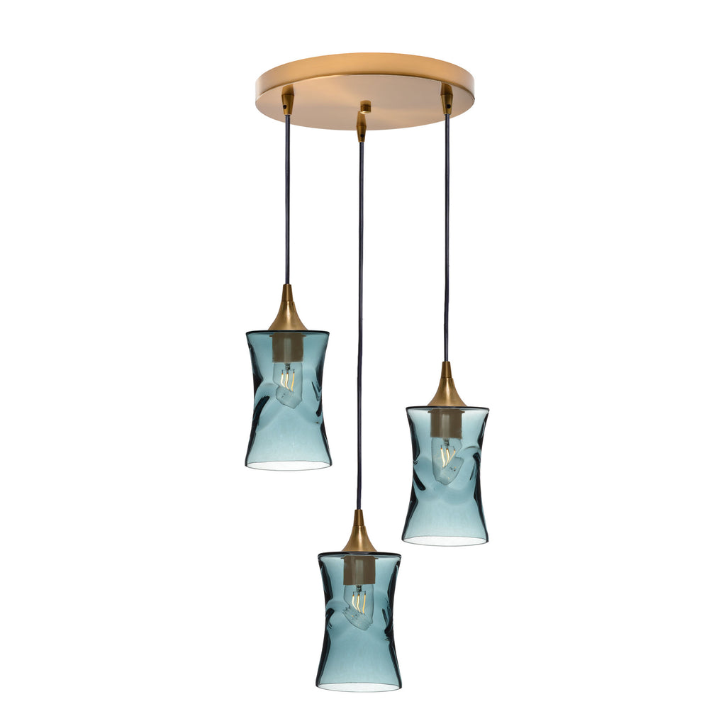 818 3 Pendant Cascade Chandelier-Glass-Bicycle Glass Co-Lunar-Steel Blue-Matte Black - 4ft Cord-Bicycle Glass Co