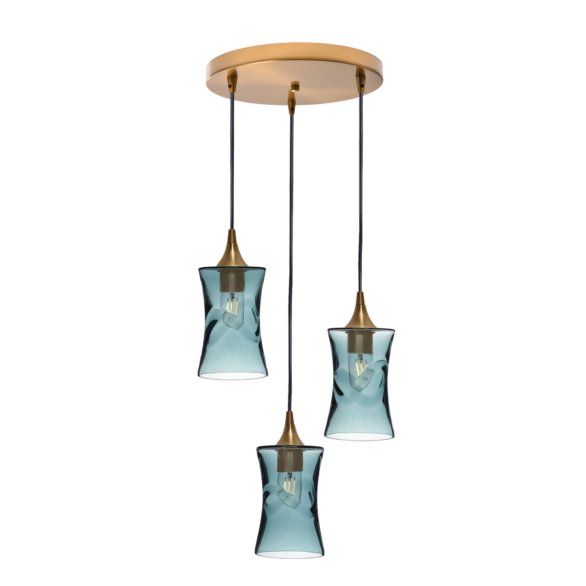 818 3 Pendant Cascade Chandelier-Glass-Bicycle Glass Co-Lunar-Steel Blue-Matte Black - 4ft Cord-Bicycle Glass Co